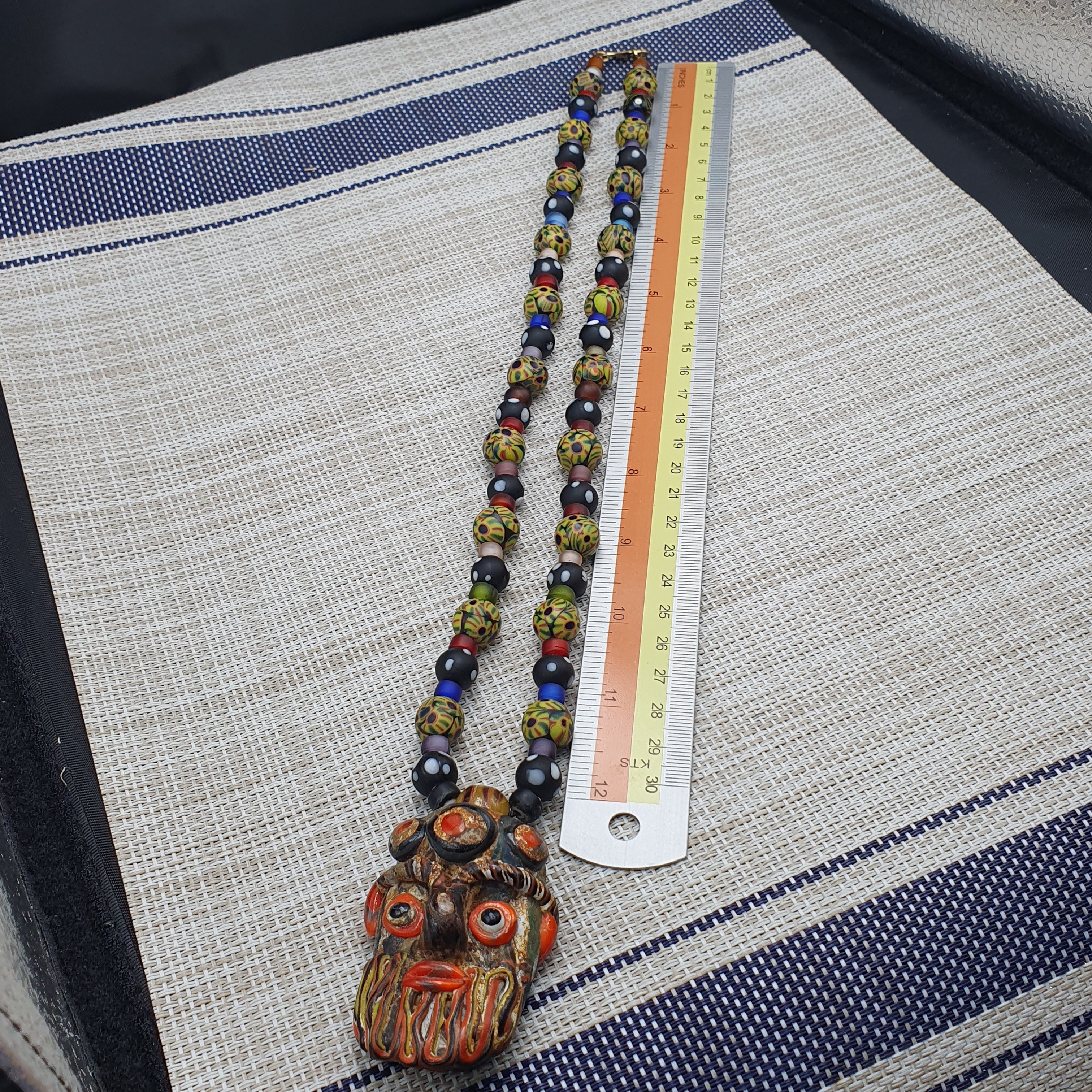 Vintage Venetian Style Mix Glass With Old Face Glass Pendant Necklace