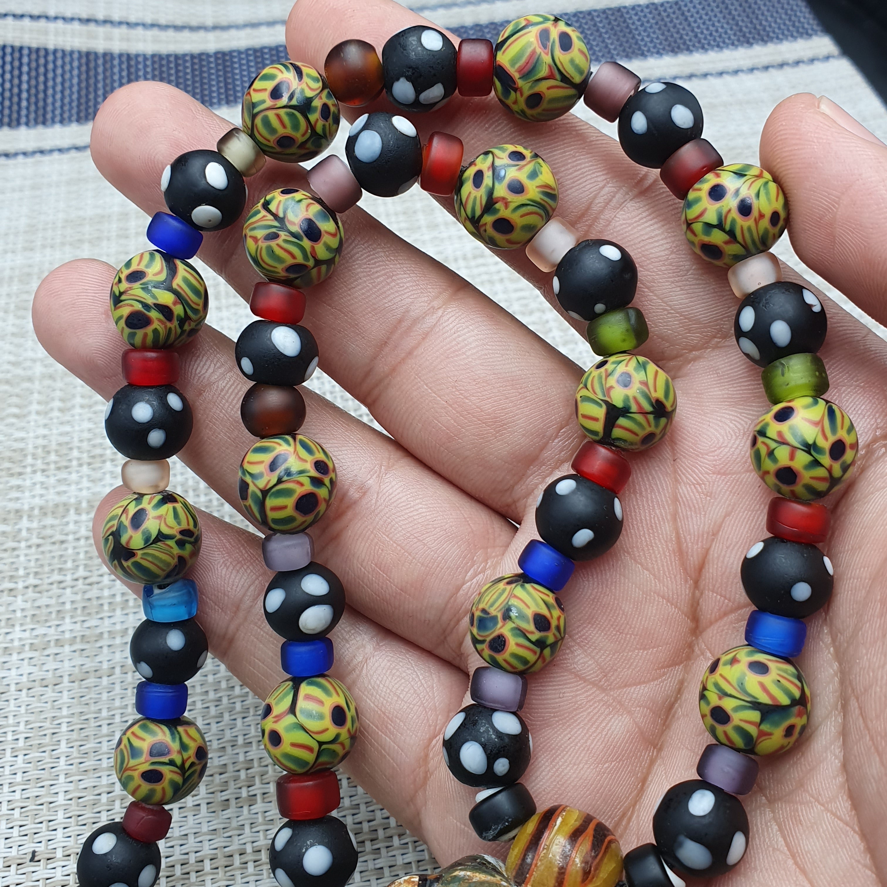 Vintage Venetian Style Mix Glass With Old Face Glass Pendant Necklace