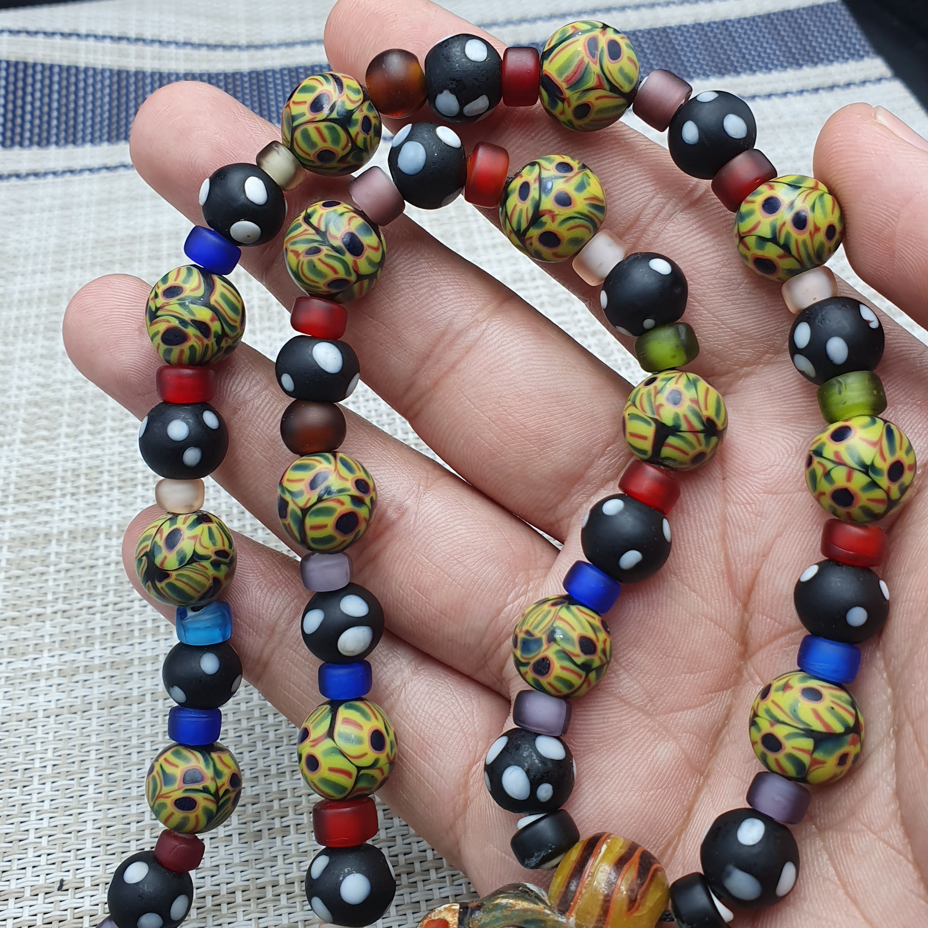 Vintage Venetian Style Mix Glass With Old Face Glass Pendant Necklace