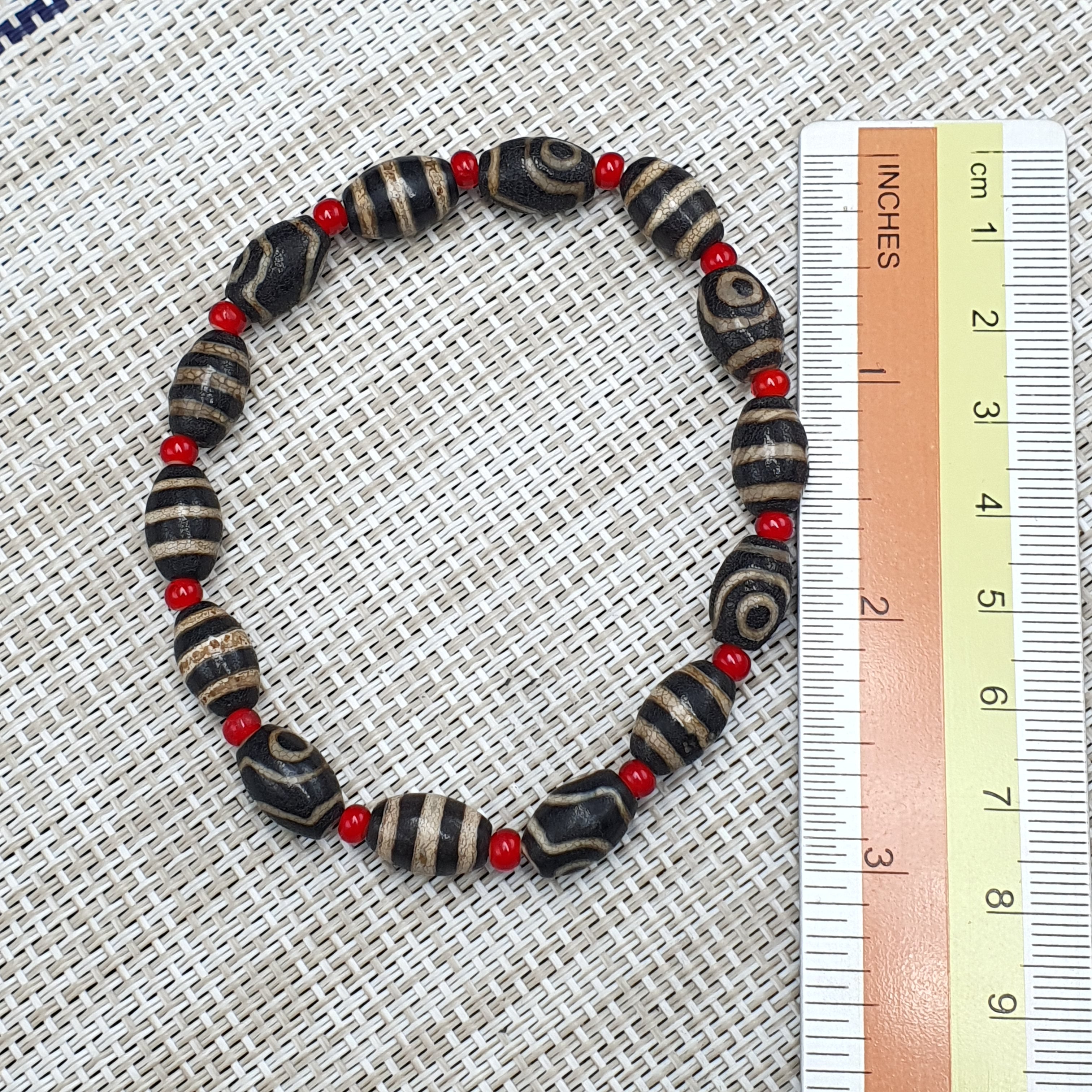 Vintage Tibetan 2 Eyes & 3 Stripe Pattern Agate  Beaded Necklace