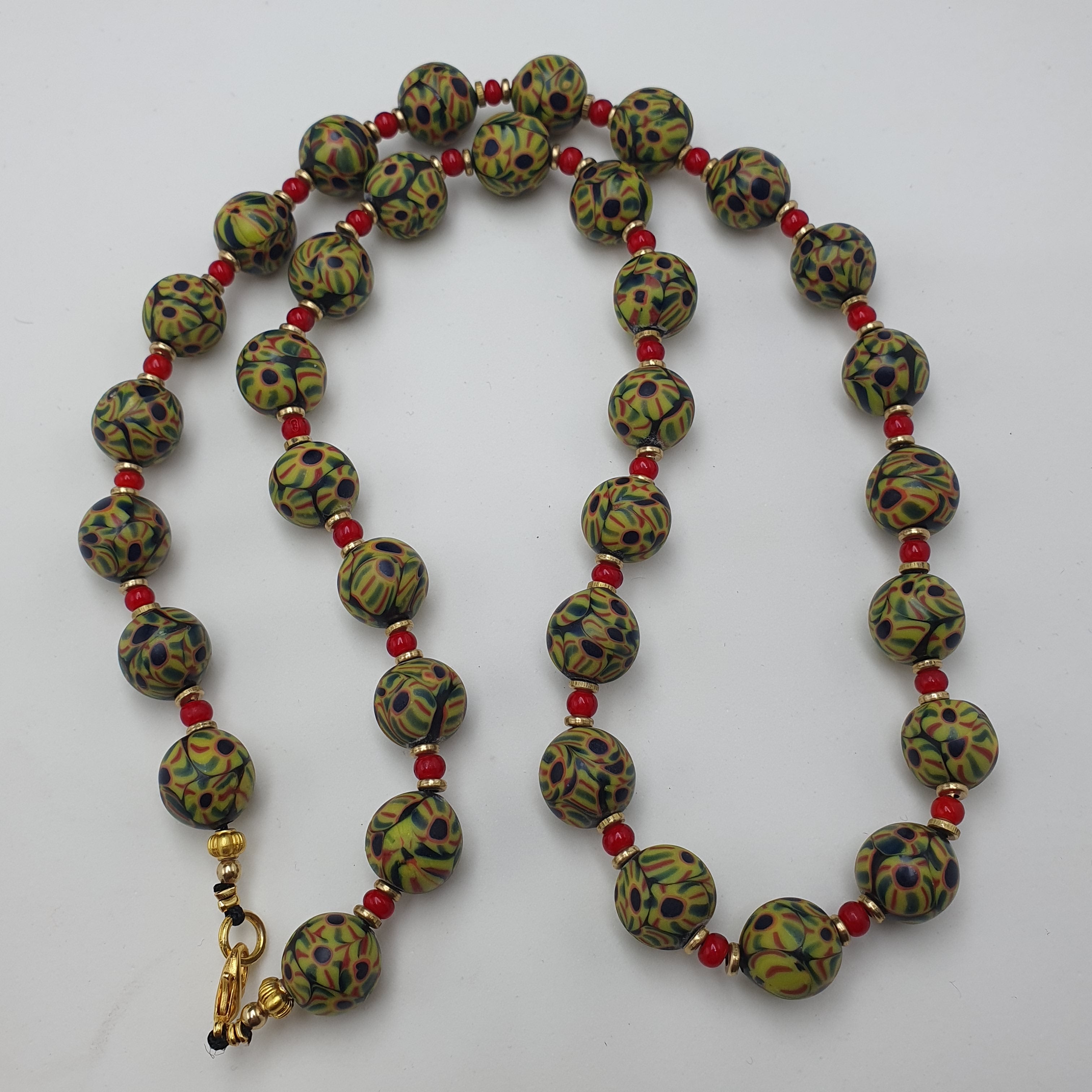 Vintage Venetian Style Glass Beaded Necklace: White Heart & Eye Beads