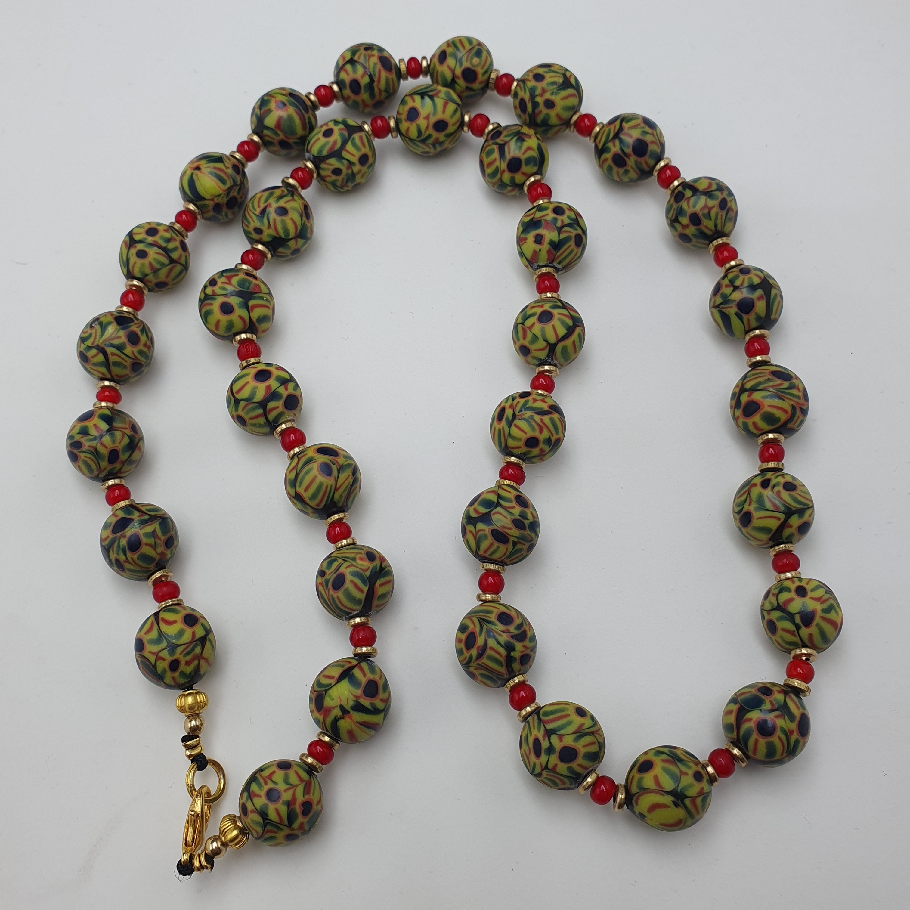 Vintage Venetian Style Glass Beaded Necklace: White Heart & Eye Beads