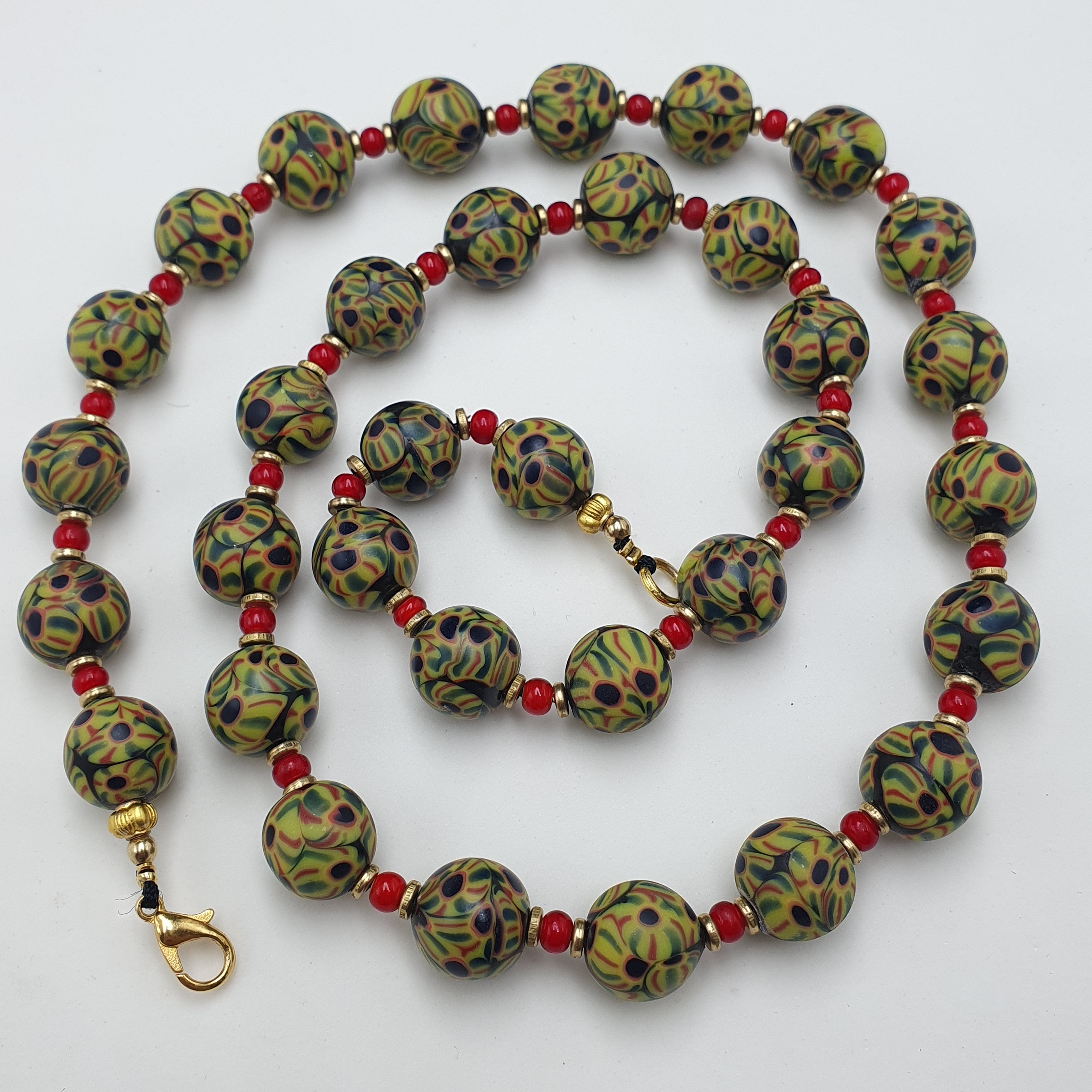 Vintage Venetian Style Glass Beaded Necklace: White Heart & Eye Beads