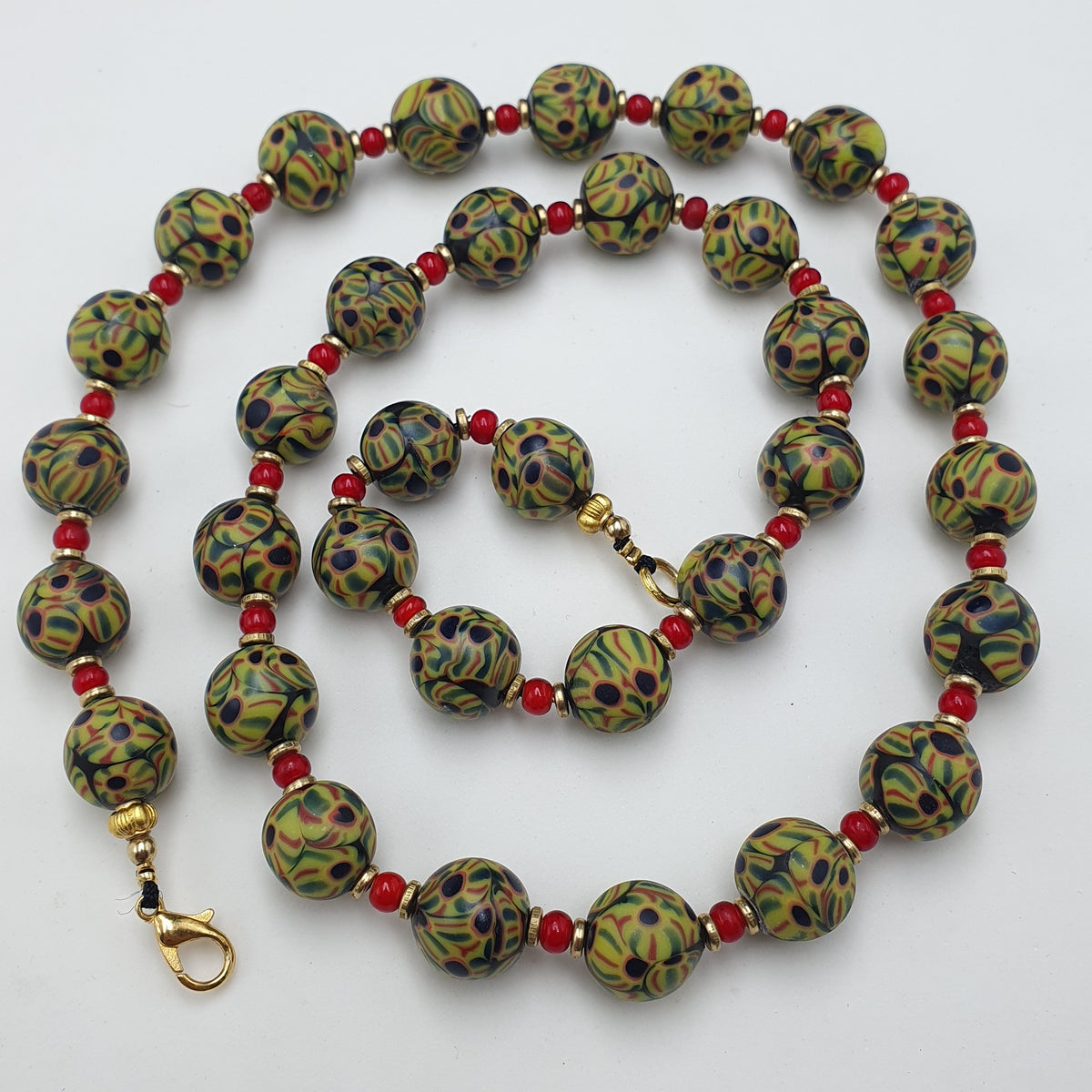 Vintage Venetian Style Glass Beaded Necklace: White Heart & Eye Beads