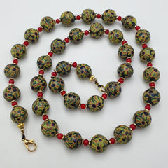 Vintage Venetian Style Glass Beaded Necklace: White Heart & Eye Beads