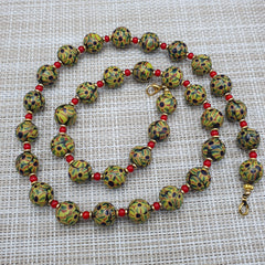 Vintage Venetian Style Glass Beaded Necklace: White Heart & Eye Beads