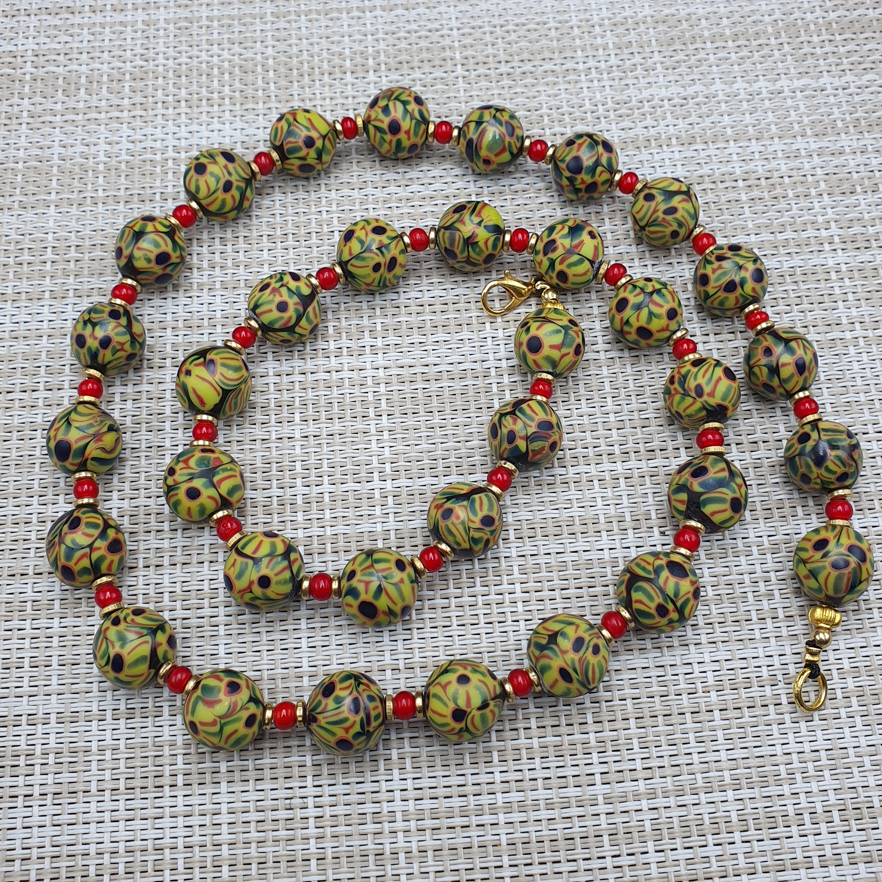 Vintage Venetian Style Glass Beaded Necklace: White Heart & Eye Beads
