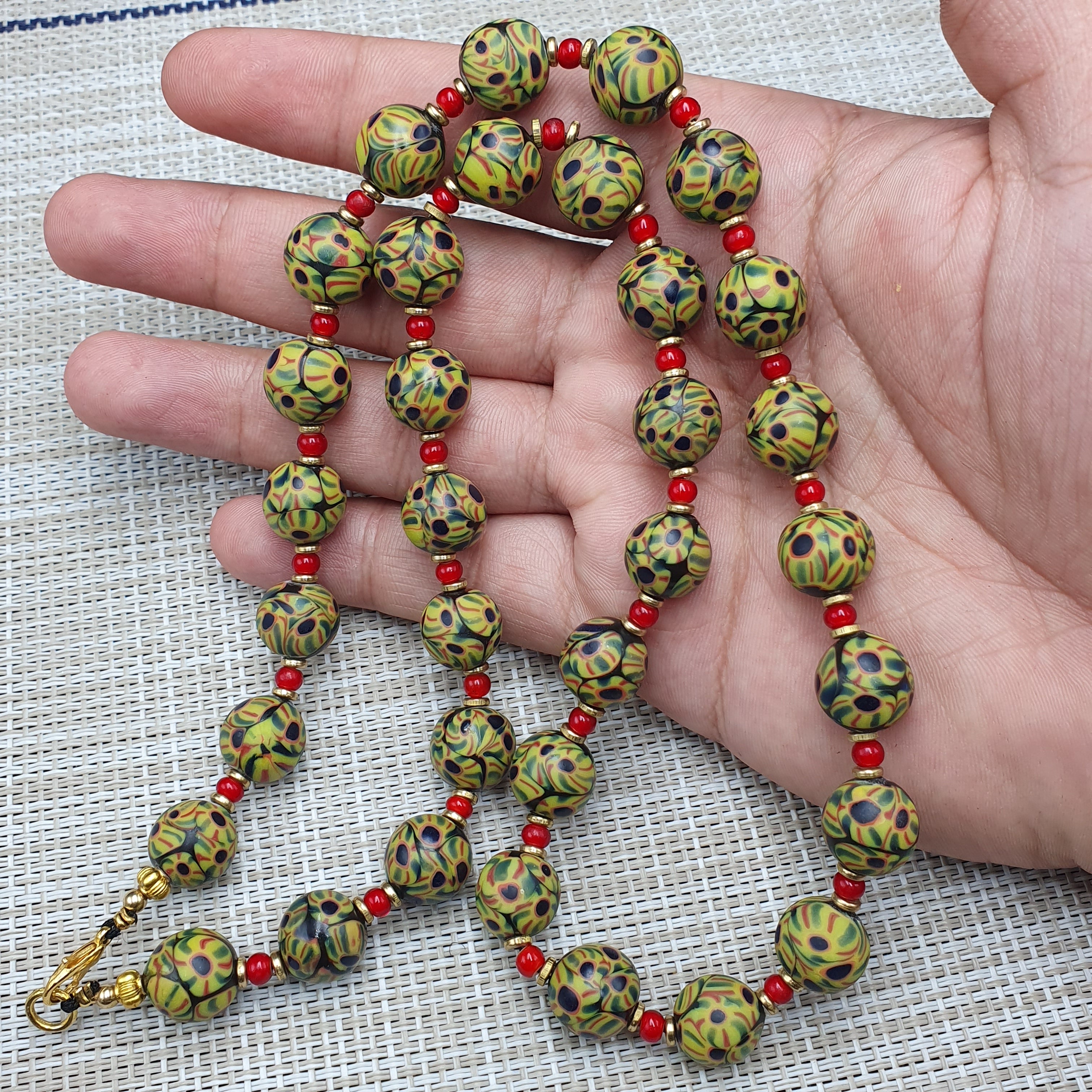 Vintage Venetian Style Glass Beaded Necklace: White Heart & Eye Beads