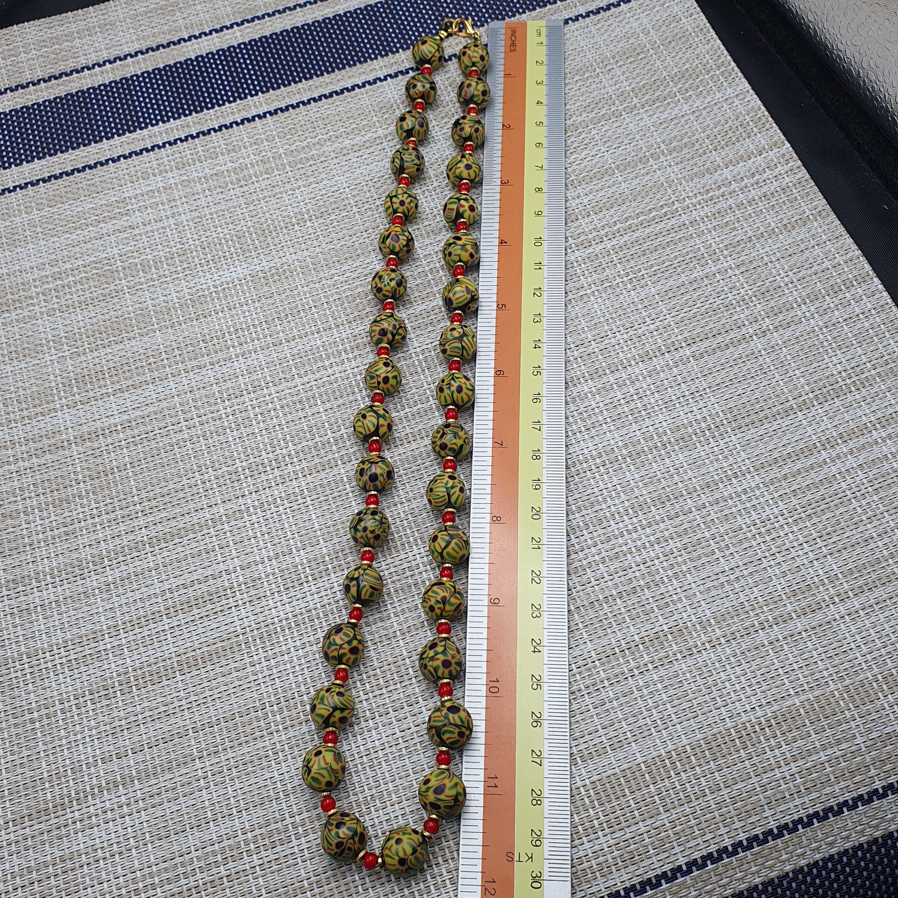 Vintage Venetian Style Glass Beaded Necklace: White Heart & Eye Beads