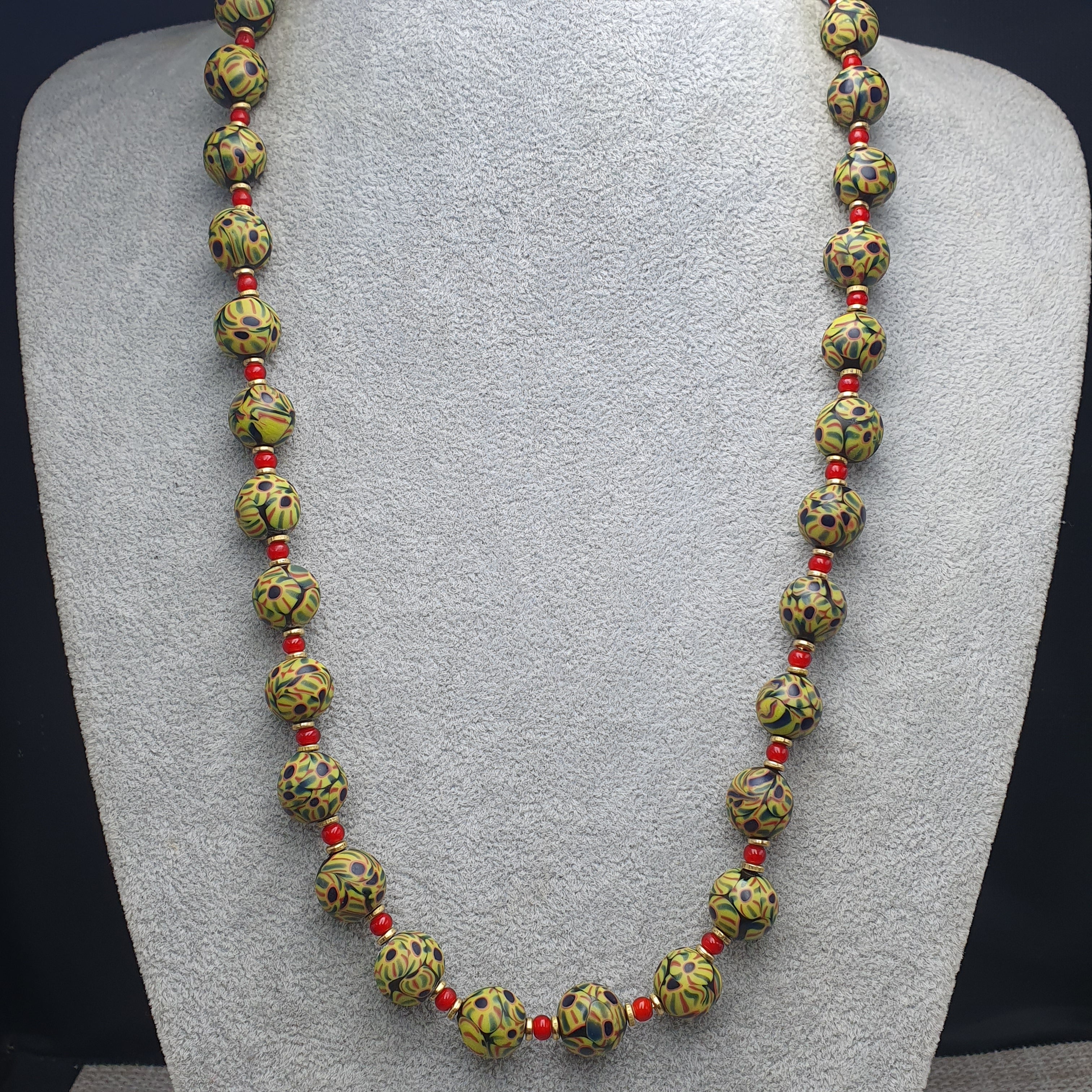 Vintage Venetian Style Glass Beaded Necklace: White Heart & Eye Beads