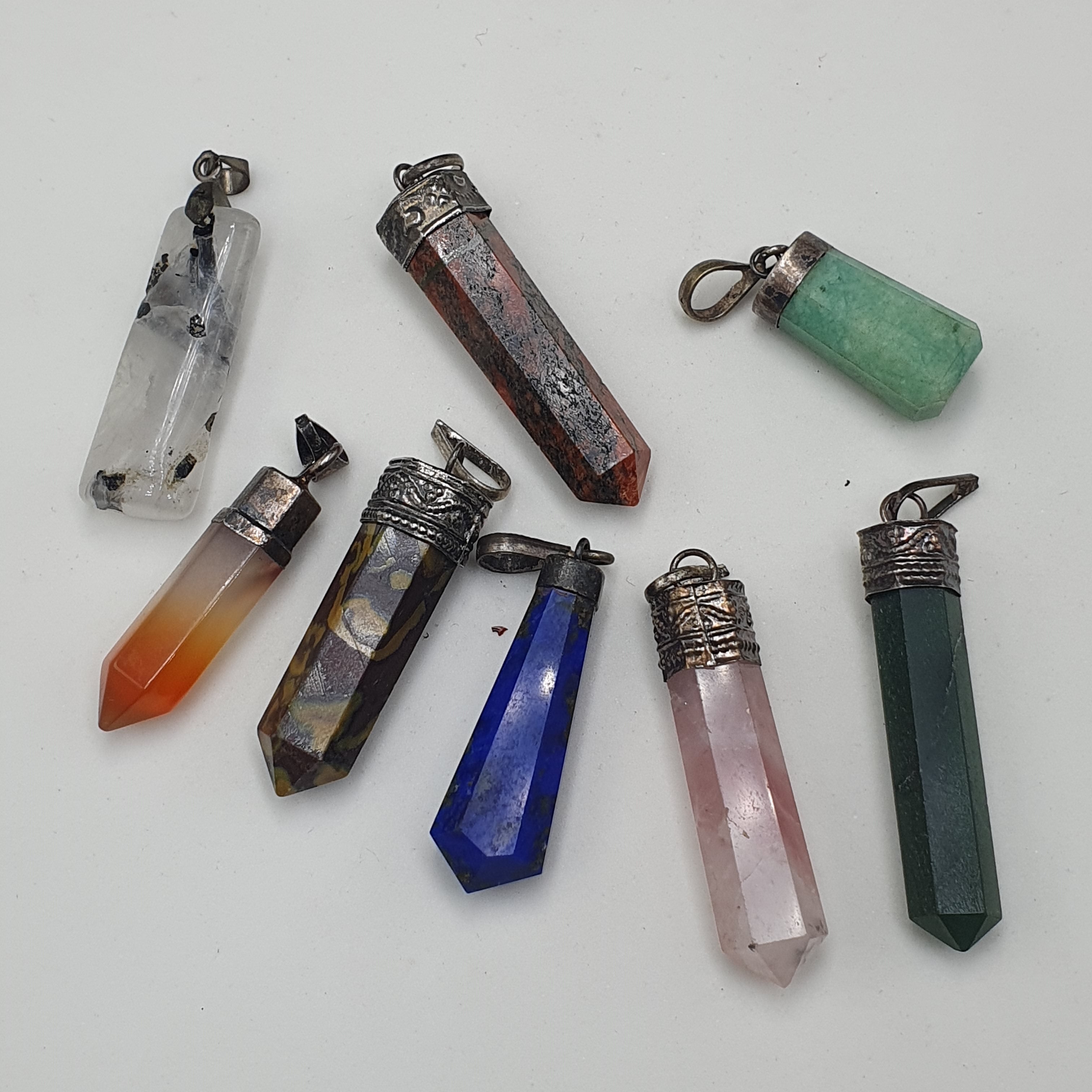 Vintage Lot of Mix Stone , Lapis lazuli , jade , jasper , Pendants Brass & Silver