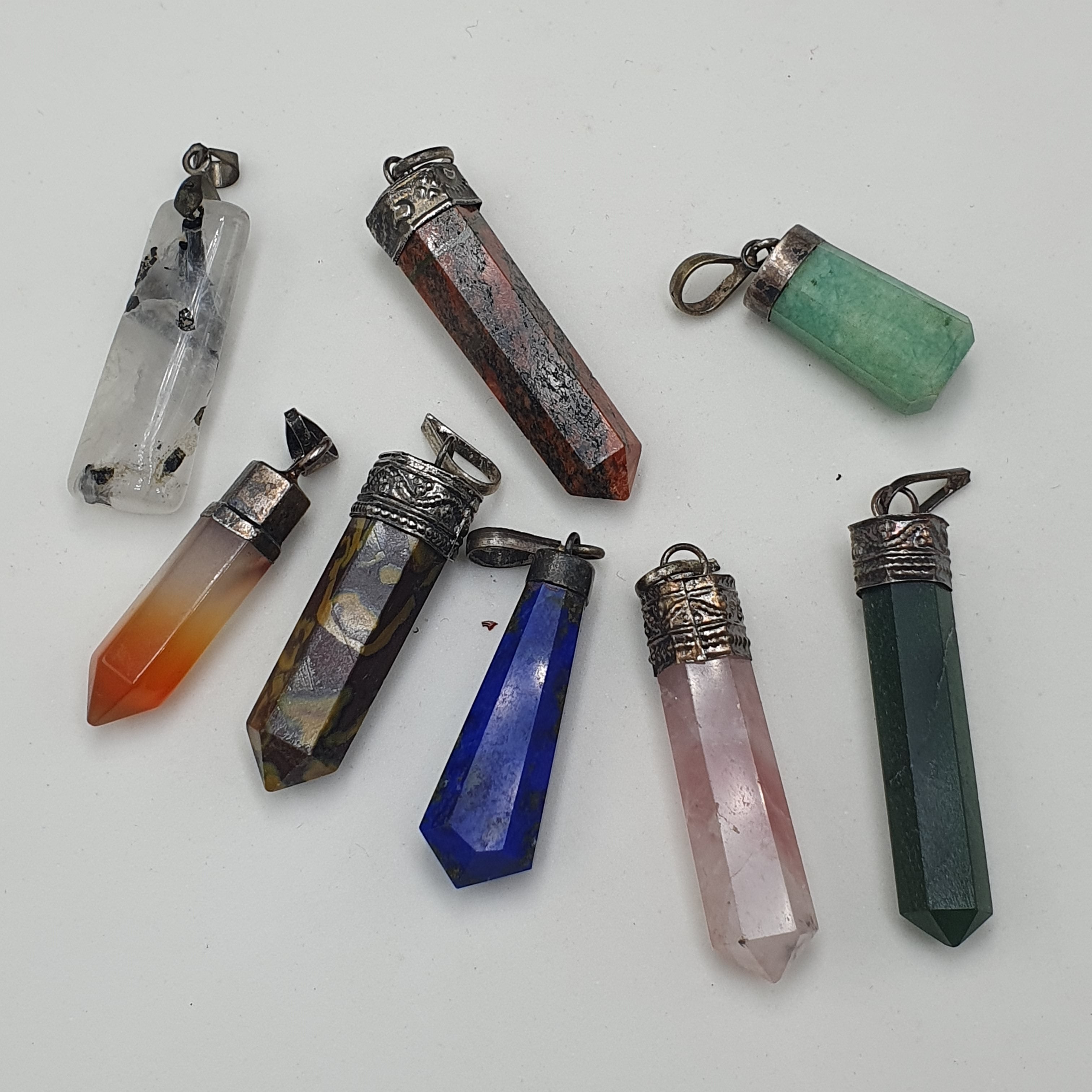 Vintage Lot of Mix Stone , Lapis lazuli , jade , jasper , Pendants Brass & Silver