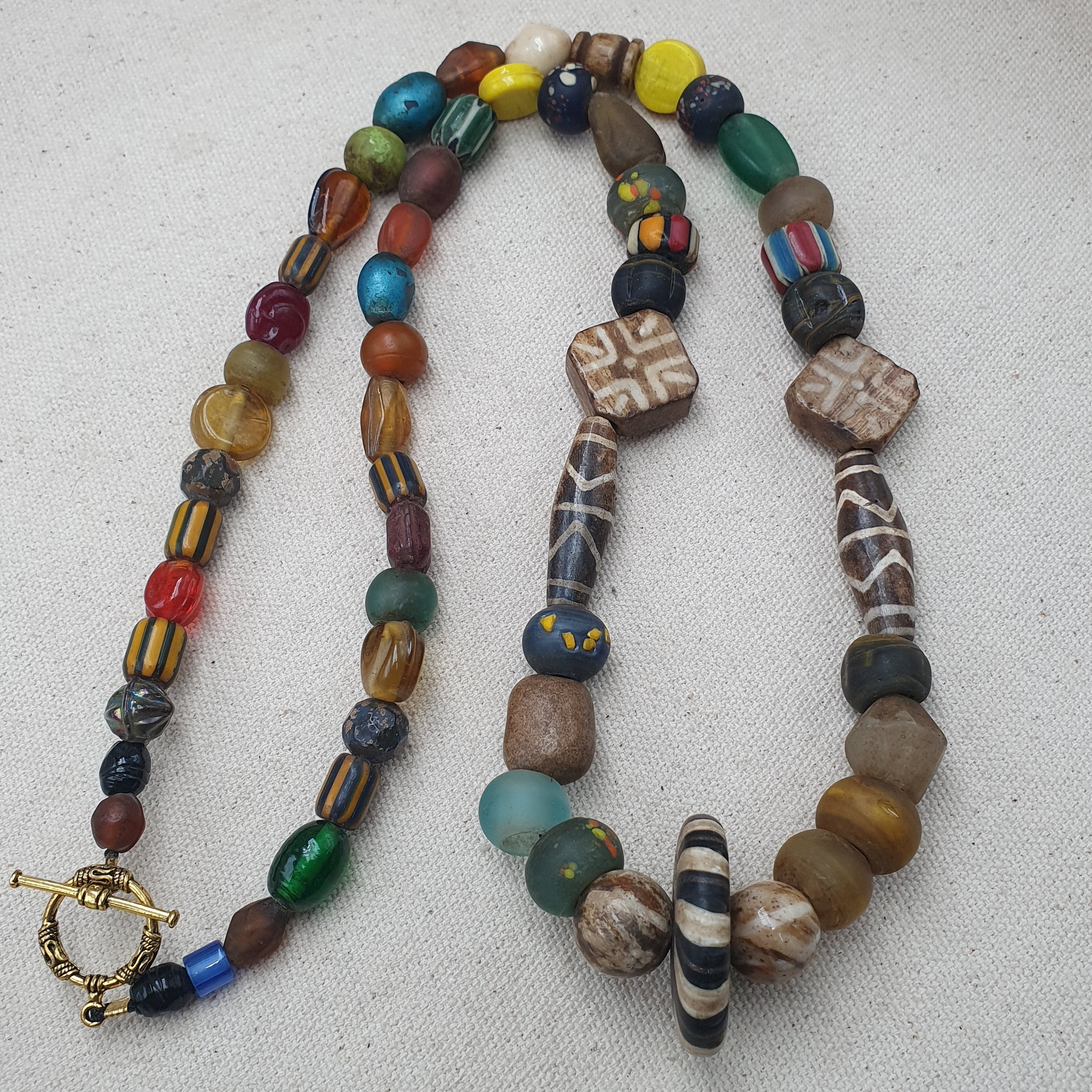 Asian African Vintage Mix Glass & Pumtek Pyu Beads Necklace