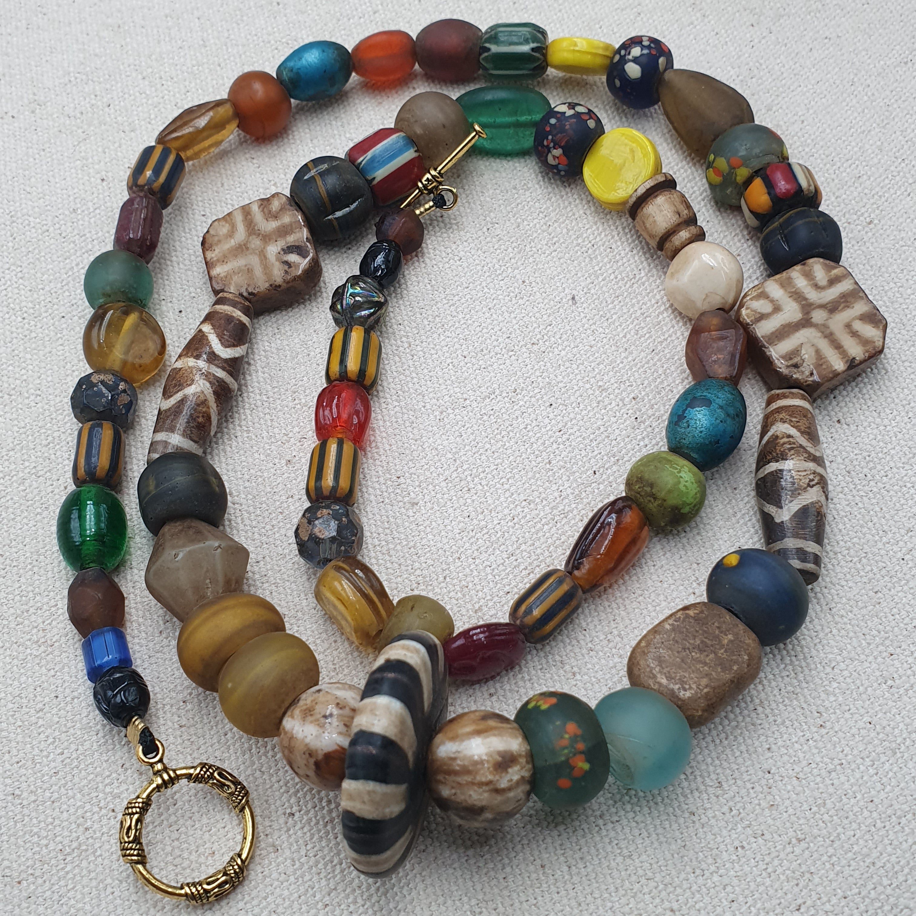 Asian African Vintage Mix Glass & Pumtek Pyu Beads Necklace