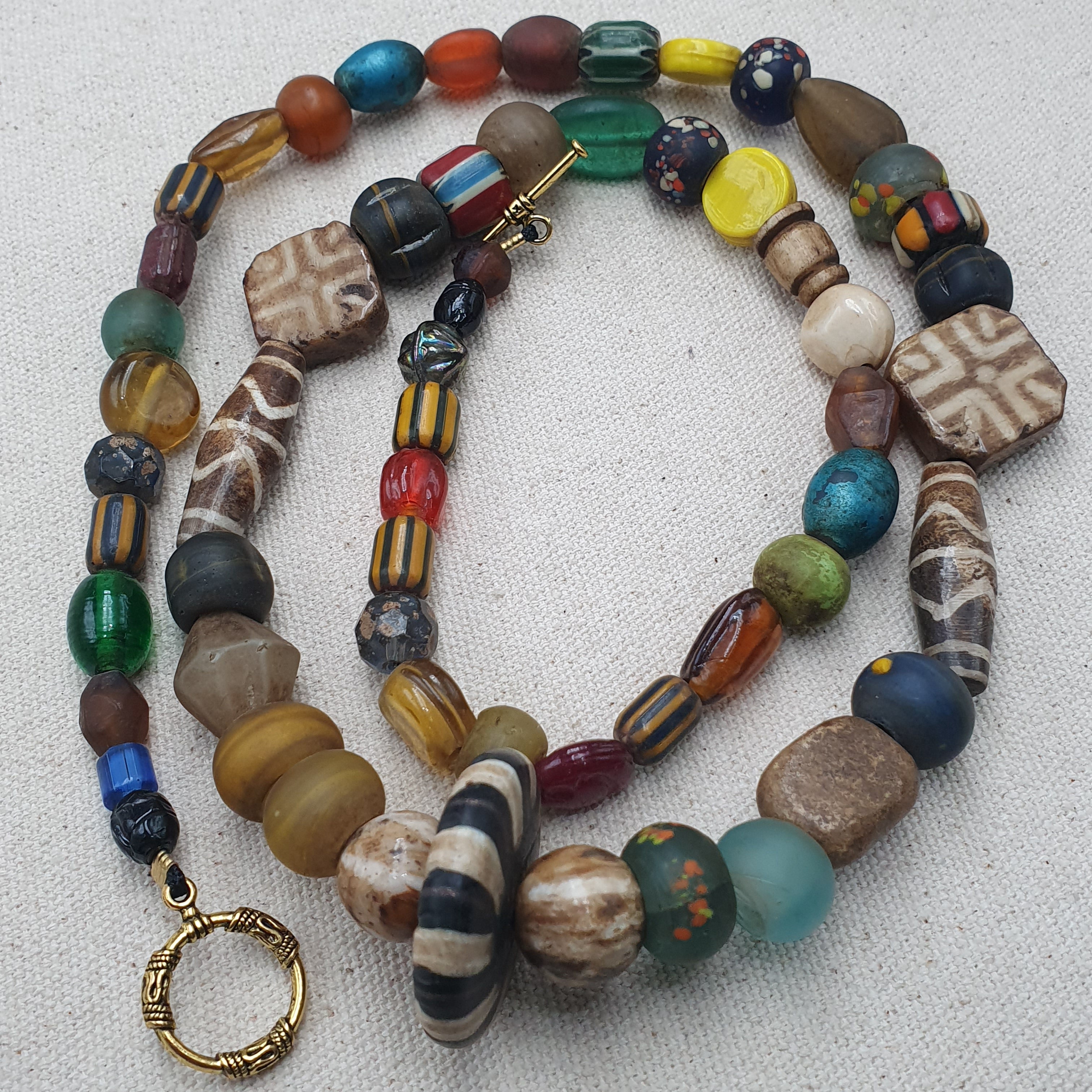Asian African Vintage Mix Glass & Pumtek Pyu Beads Necklace