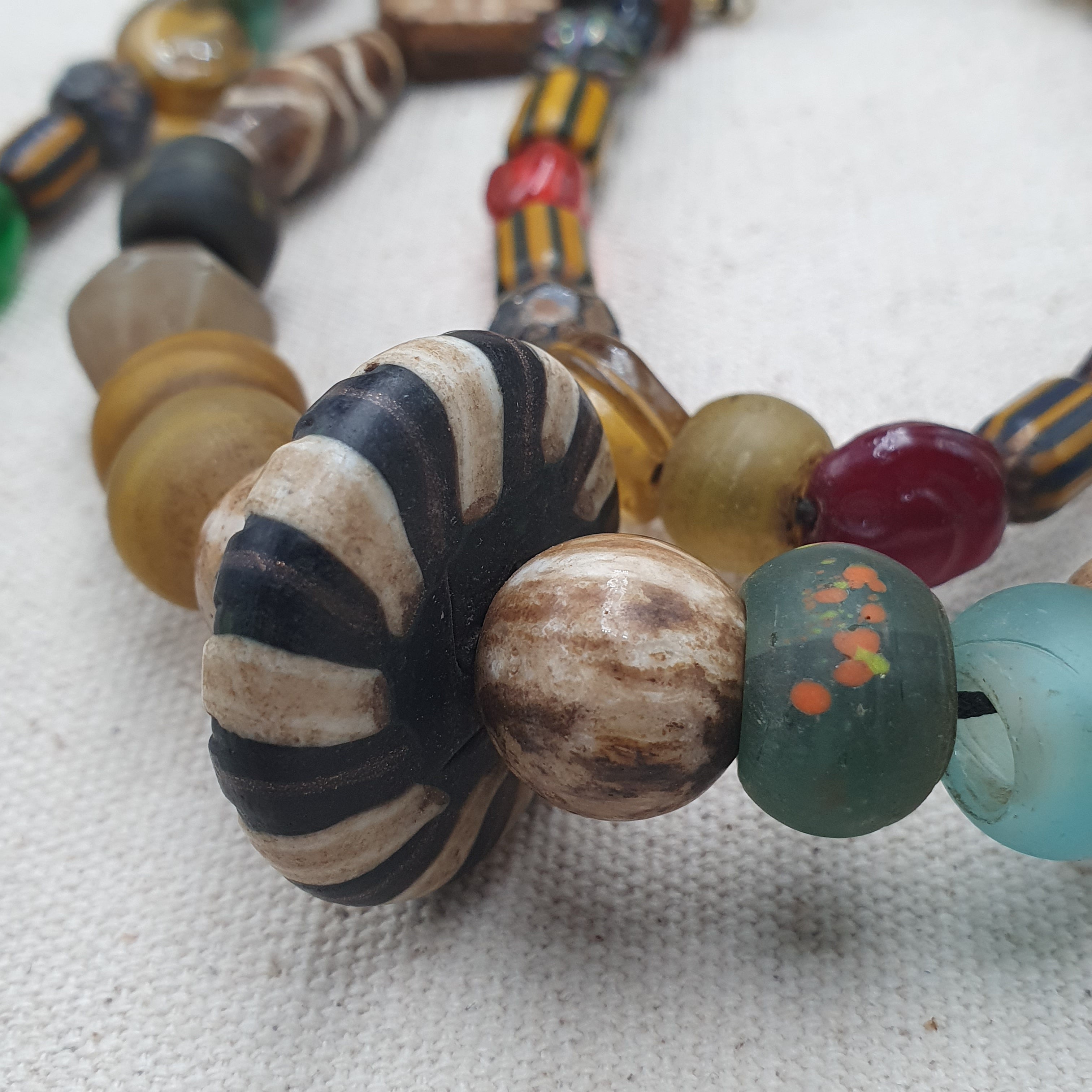 Asian African Vintage Mix Glass & Pumtek Pyu Beads Necklace