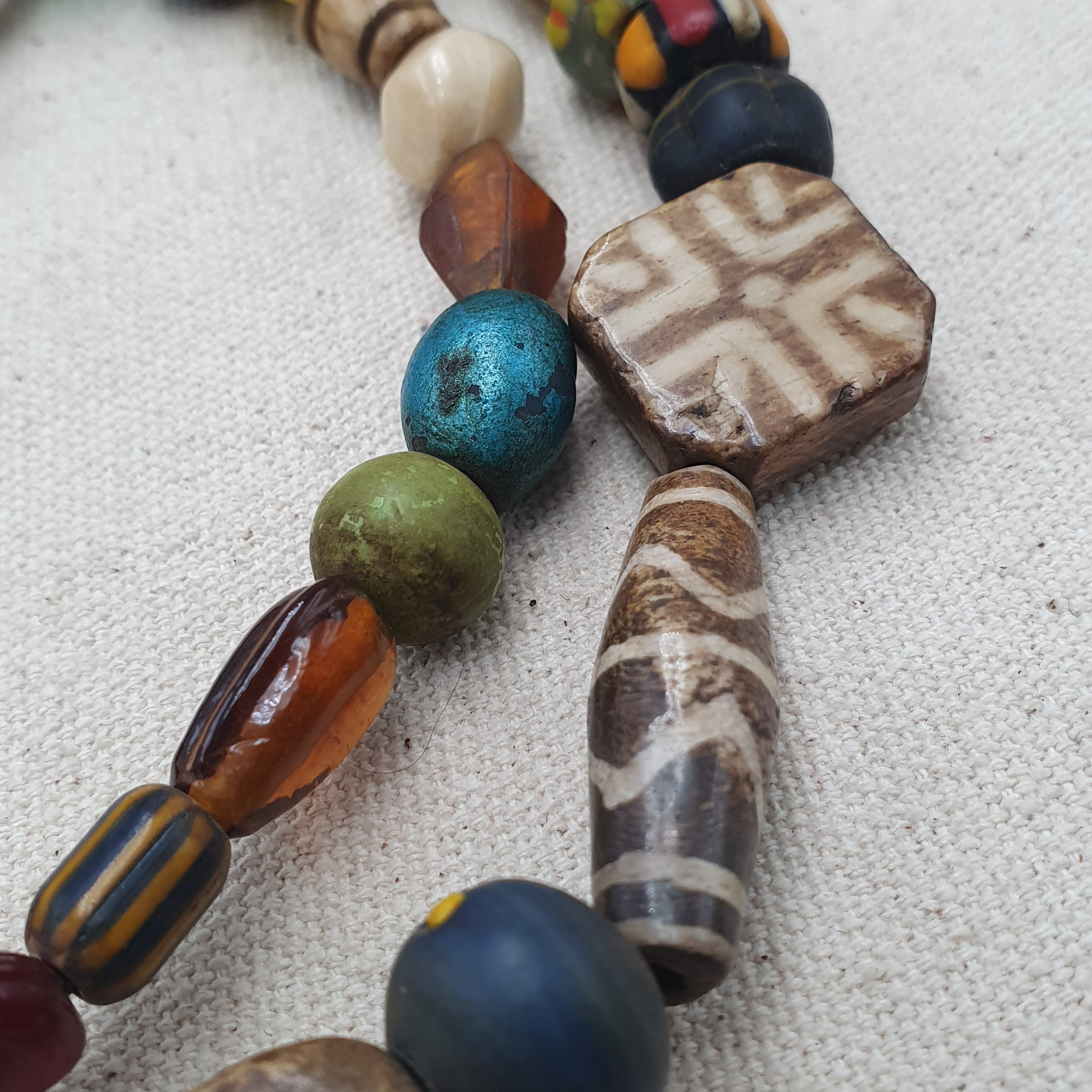Asian African Vintage Mix Glass & Pumtek Pyu Beads Necklace