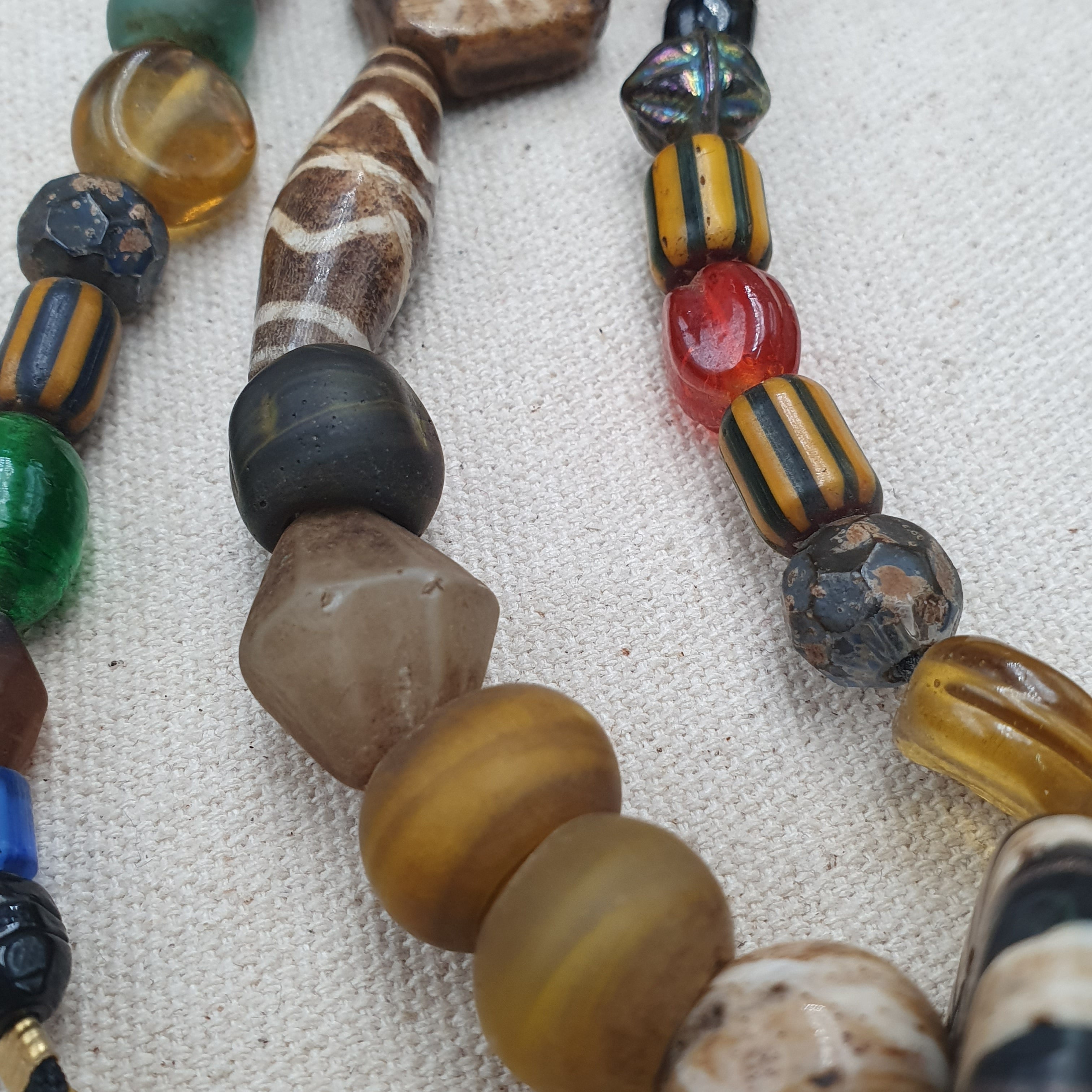 Asian African Vintage Mix Glass & Pumtek Pyu Beads Necklace