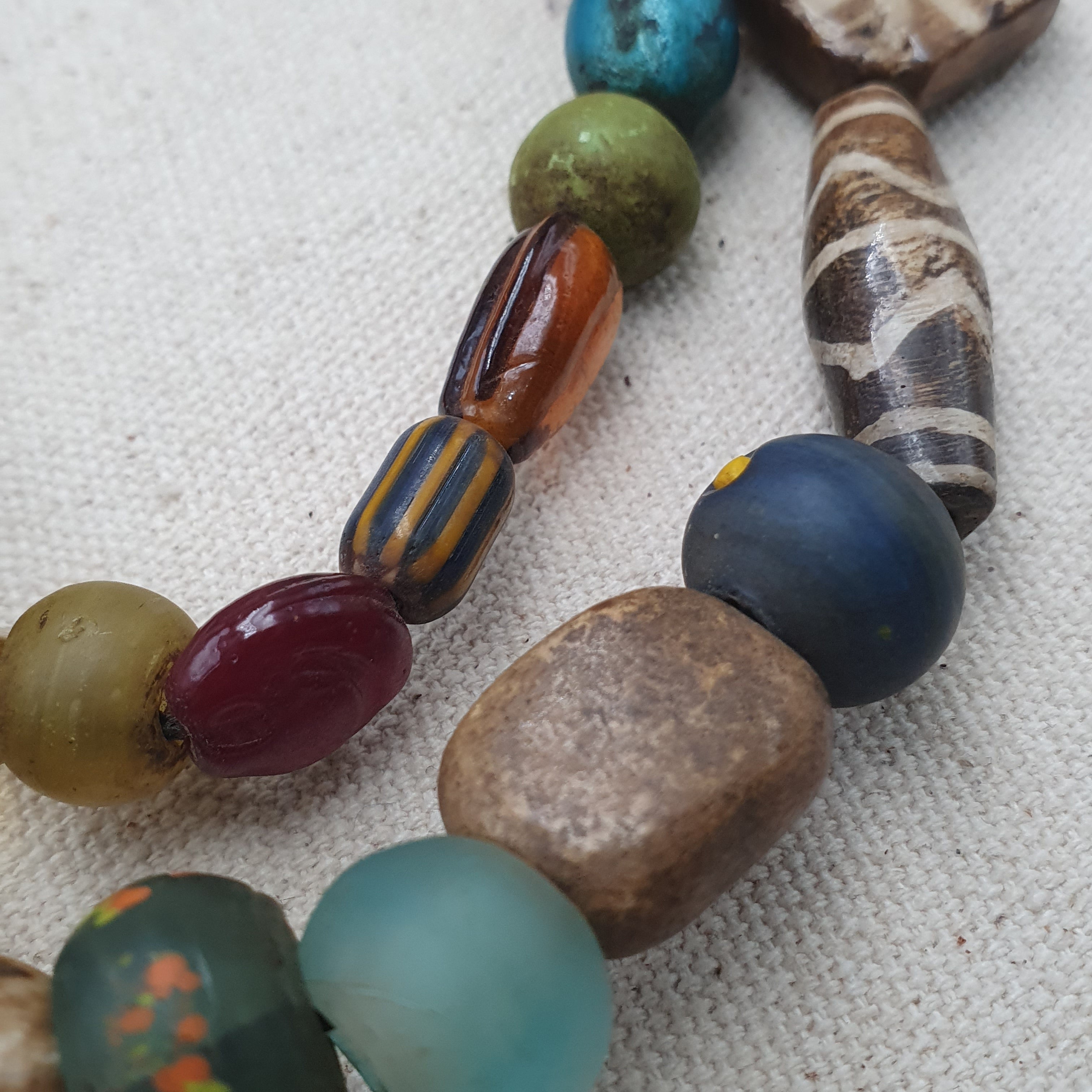 Asian African Vintage Mix Glass & Pumtek Pyu Beads Necklace