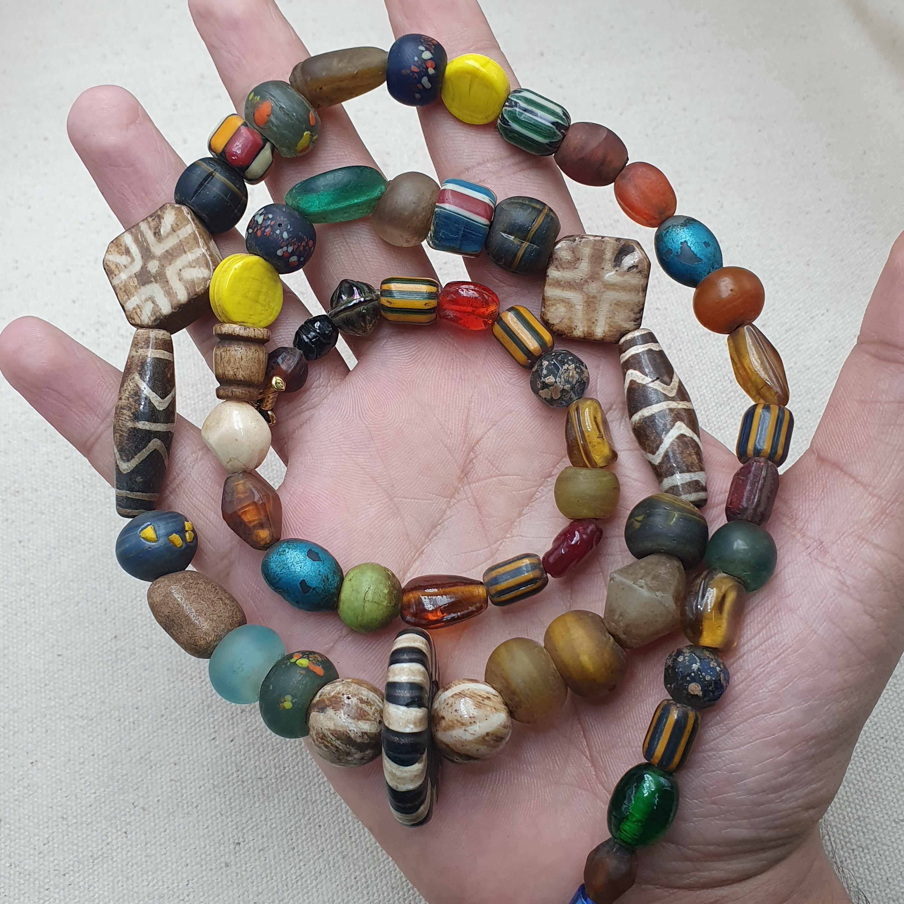 Asian African Vintage Mix Glass & Pumtek Pyu Beads Necklace