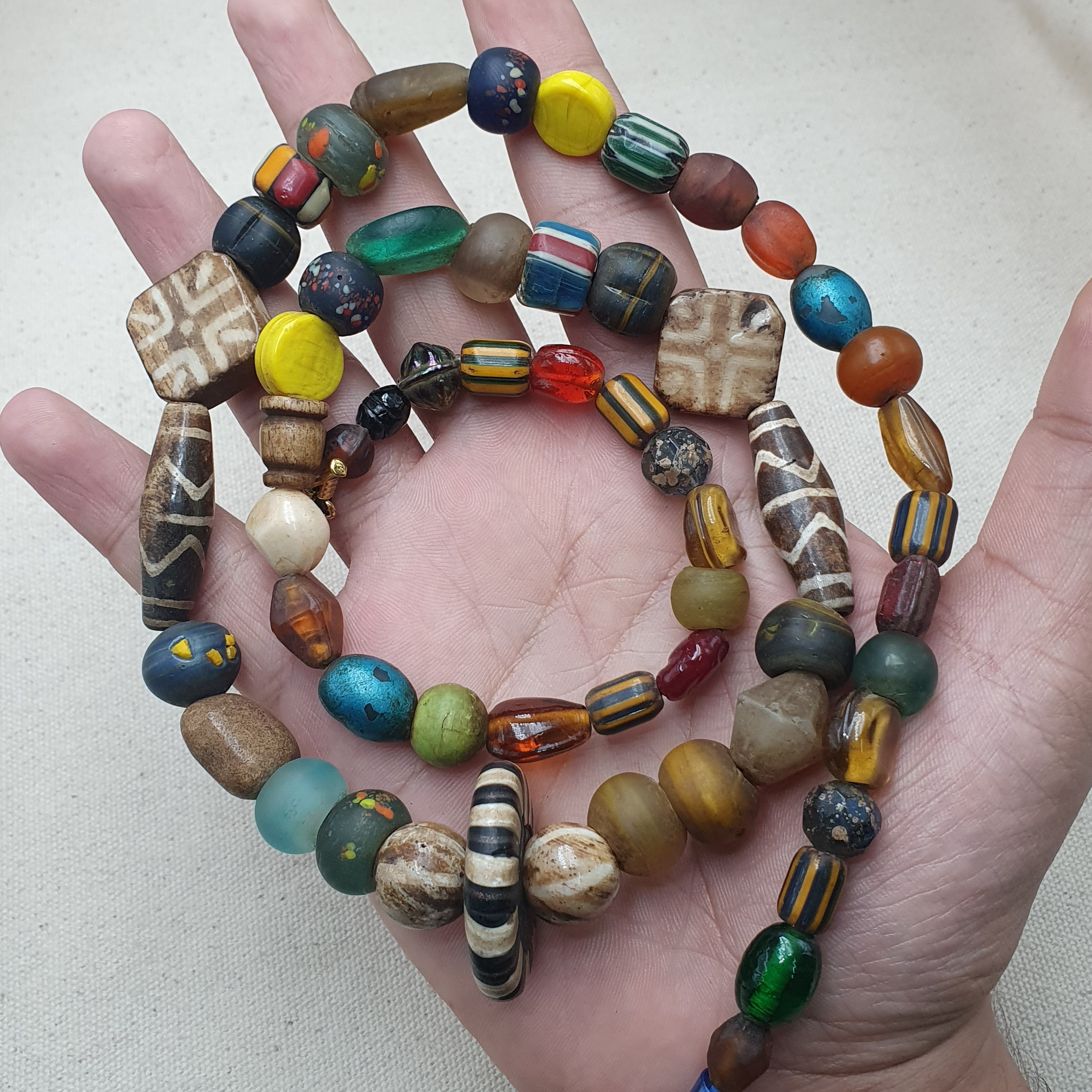 Asian African Vintage Mix Glass & Pumtek Pyu Beads Necklace