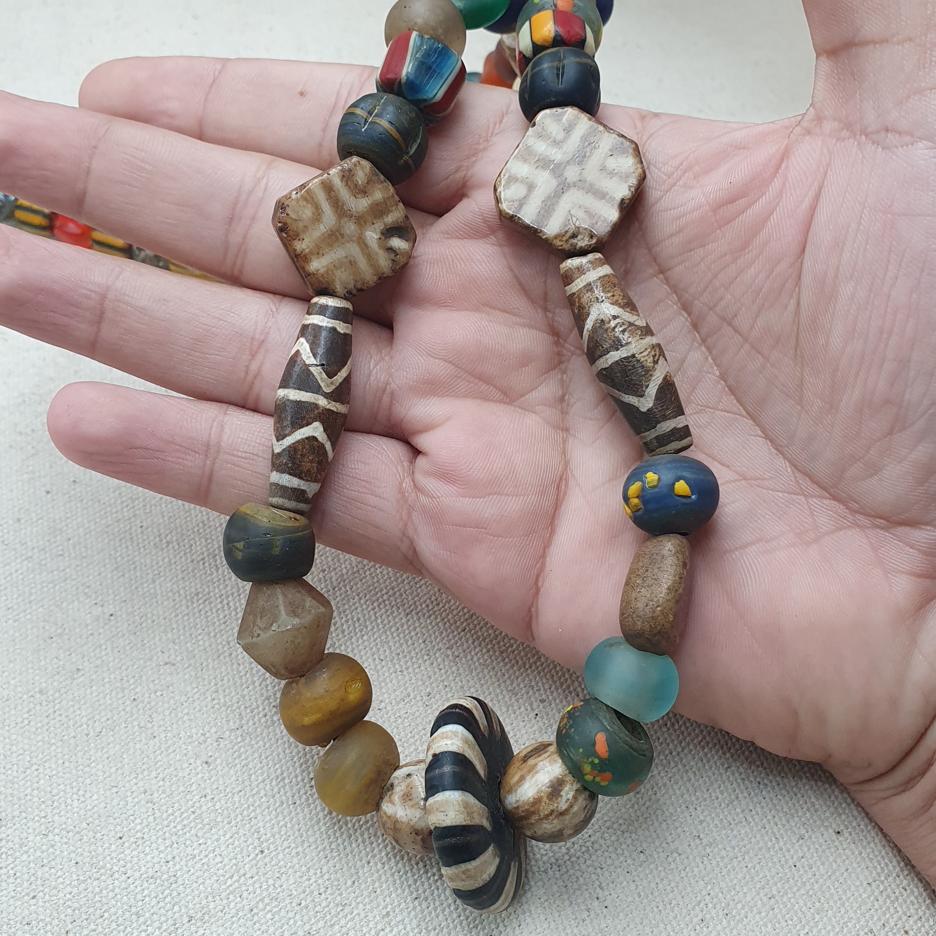 Asian African Vintage Mix Glass & Pumtek Pyu Beads Necklace