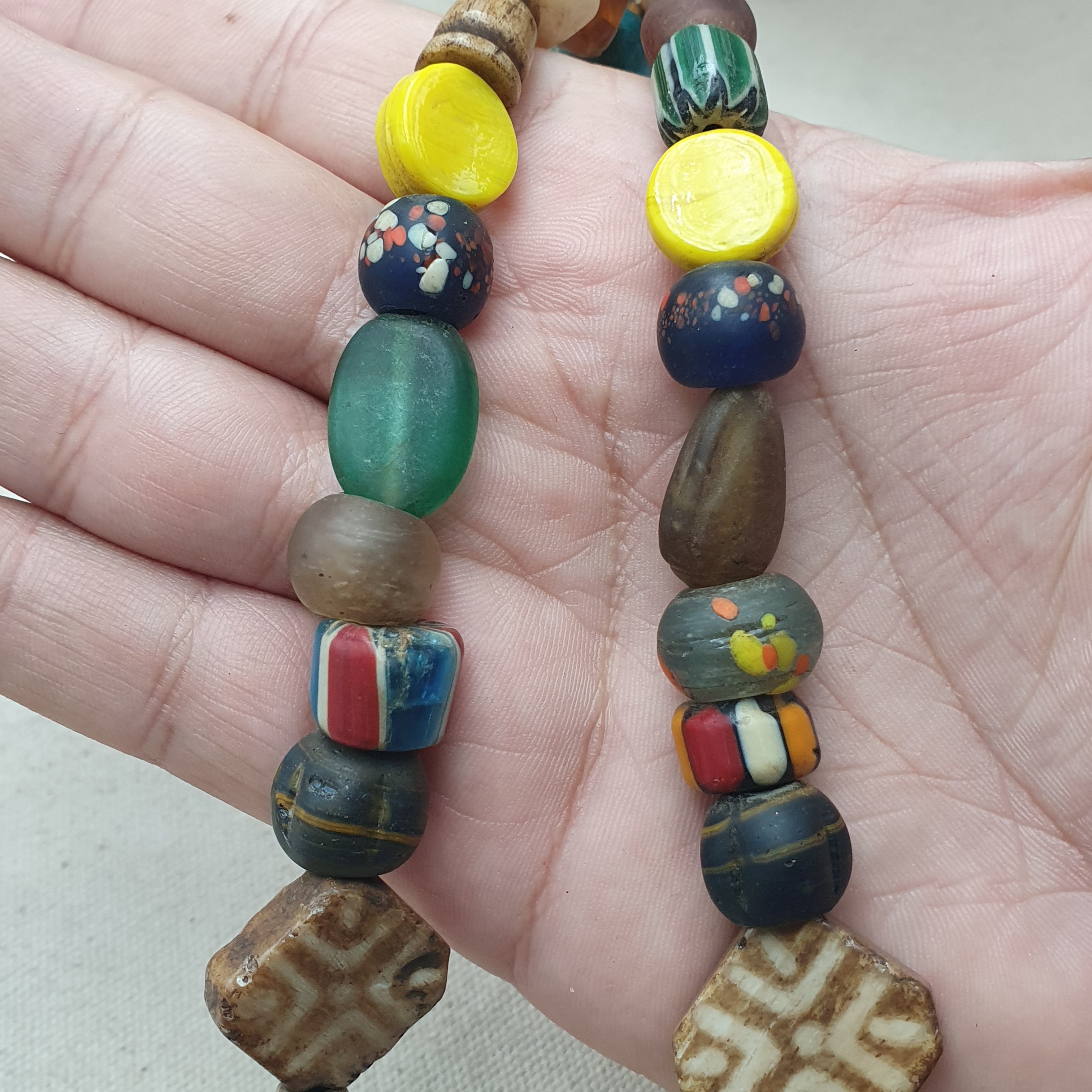 Asian African Vintage Mix Glass & Pumtek Pyu Beads Necklace