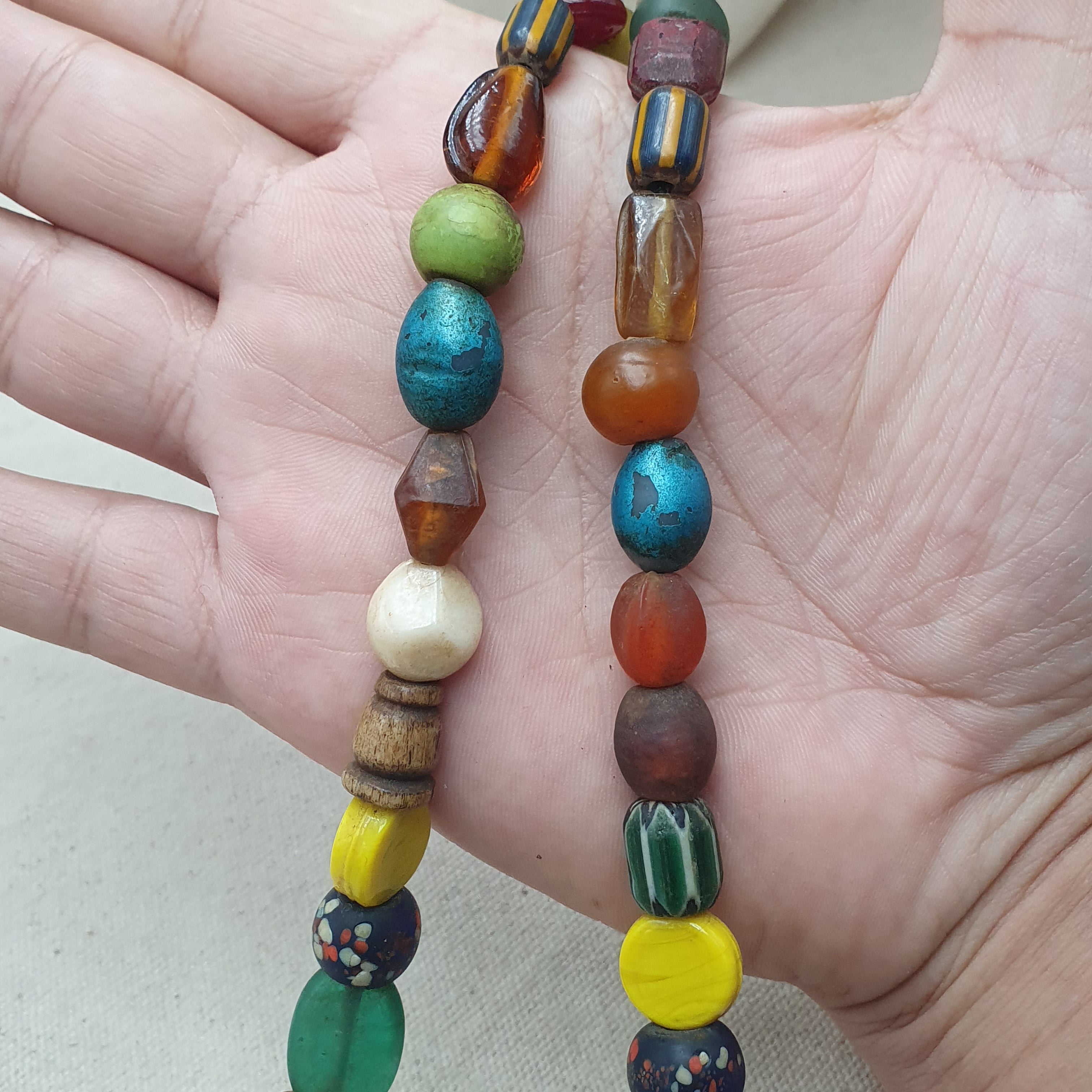 Asian African Vintage Mix Glass & Pumtek Pyu Beads Necklace