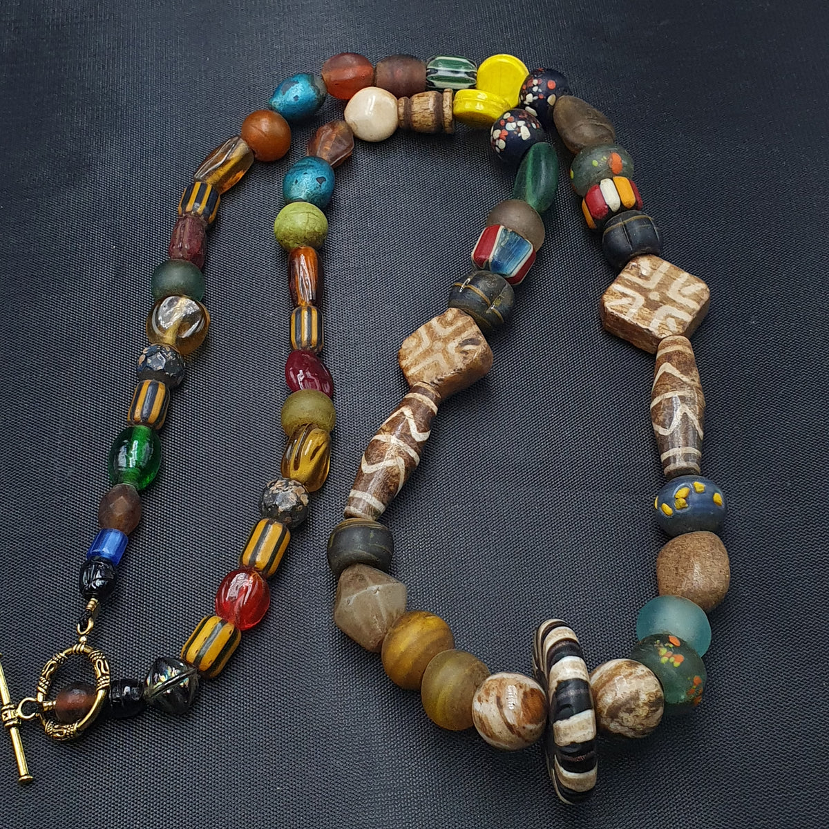 Asian African Vintage Mix Glass & Pumtek Pyu Beads Necklace