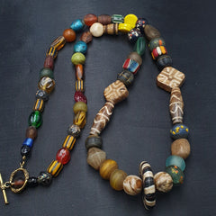 Asian African Vintage Mix Glass & Pumtek Pyu Beads Necklace