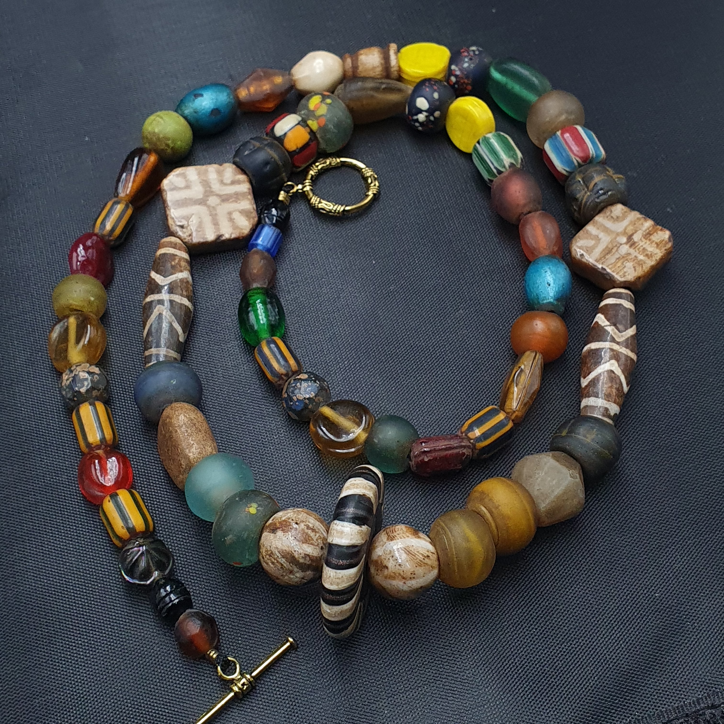 Asian African Vintage Mix Glass & Pumtek Pyu Beads Necklace