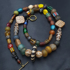 Asian African Vintage Mix Glass & Pumtek Pyu Beads Necklace