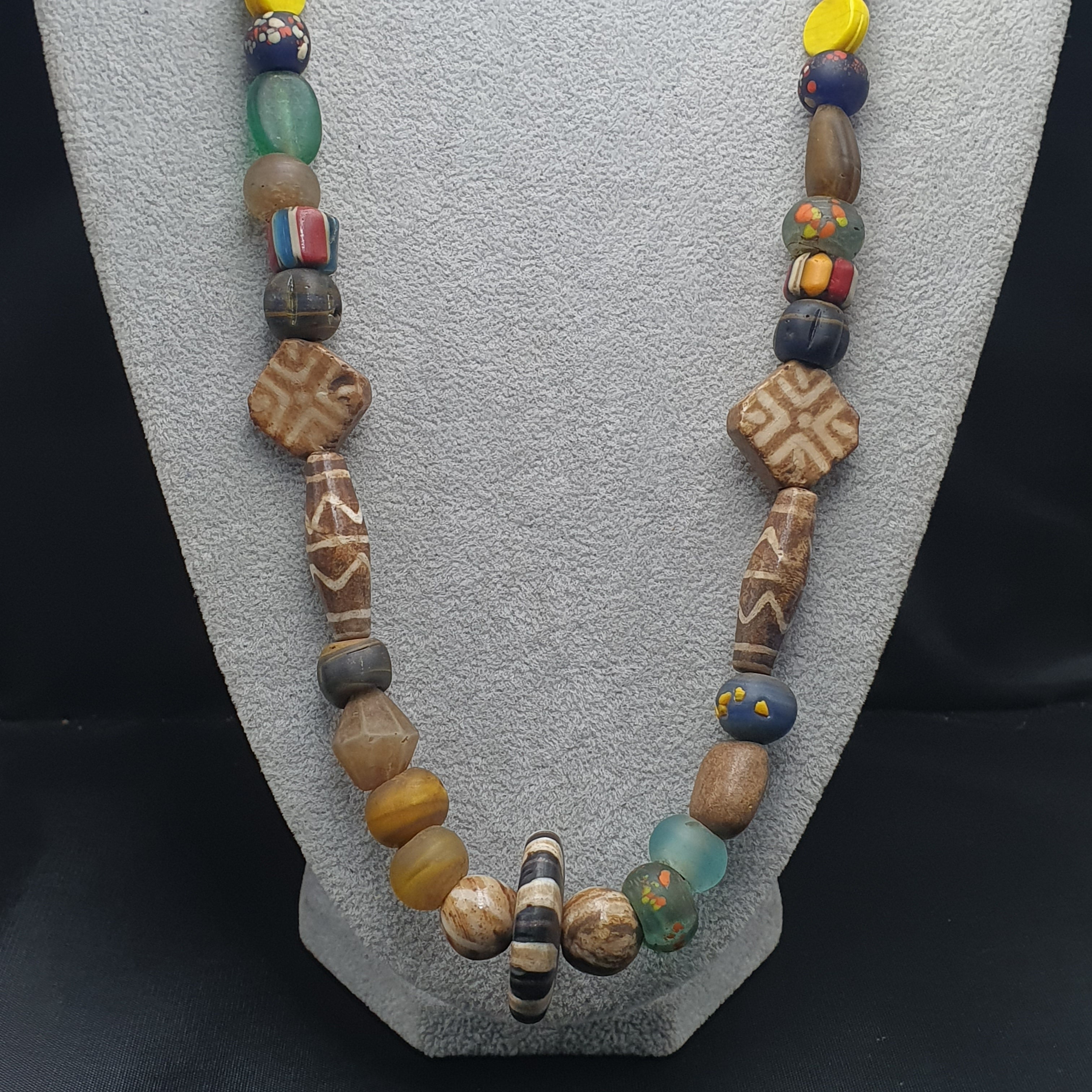 Asian African Vintage Mix Glass & Pumtek Pyu Beads Necklace