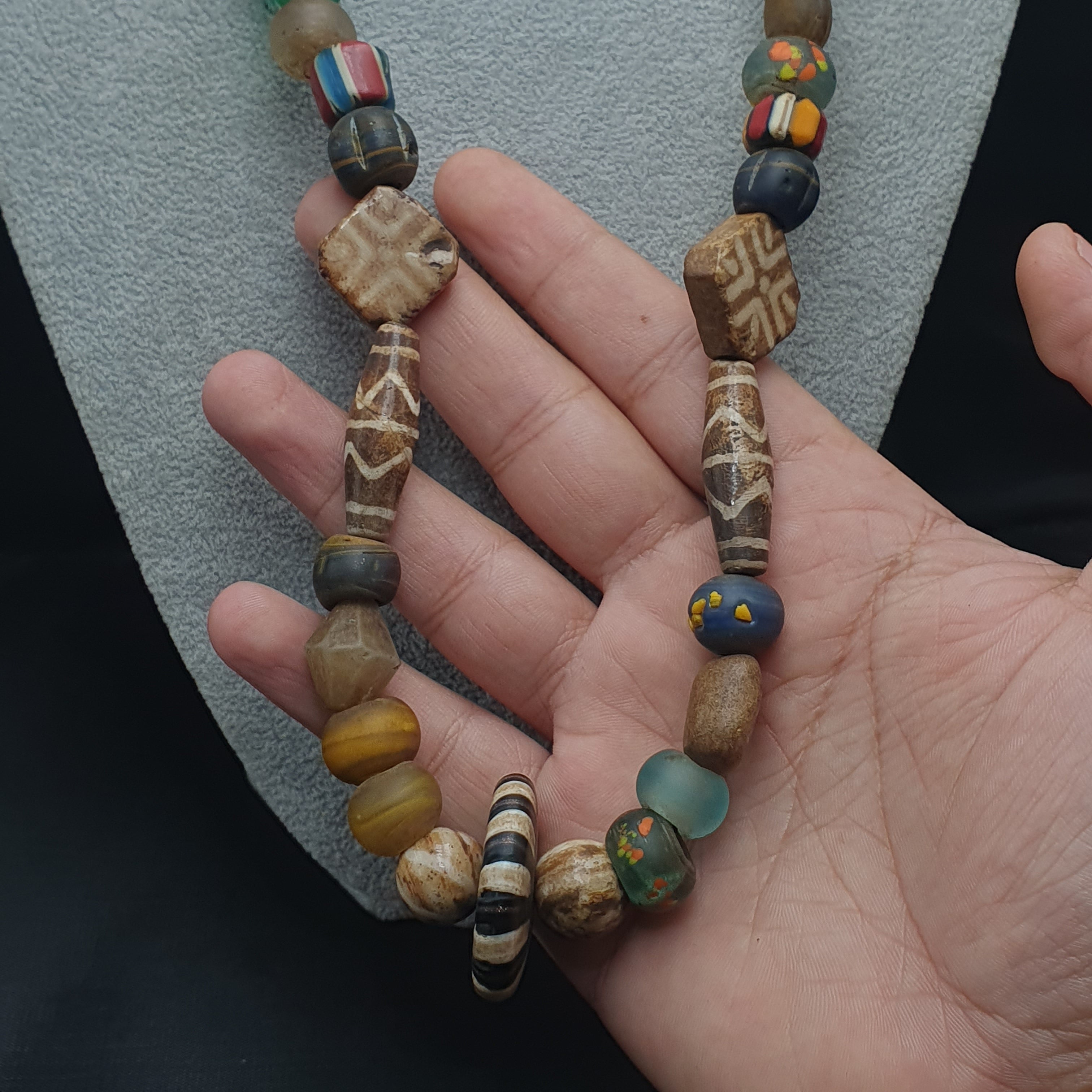 Asian African Vintage Mix Glass & Pumtek Pyu Beads Necklace