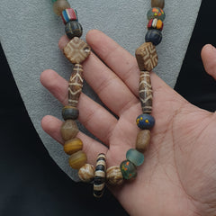 Asian African Vintage Mix Glass & Pumtek Pyu Beads Necklace
