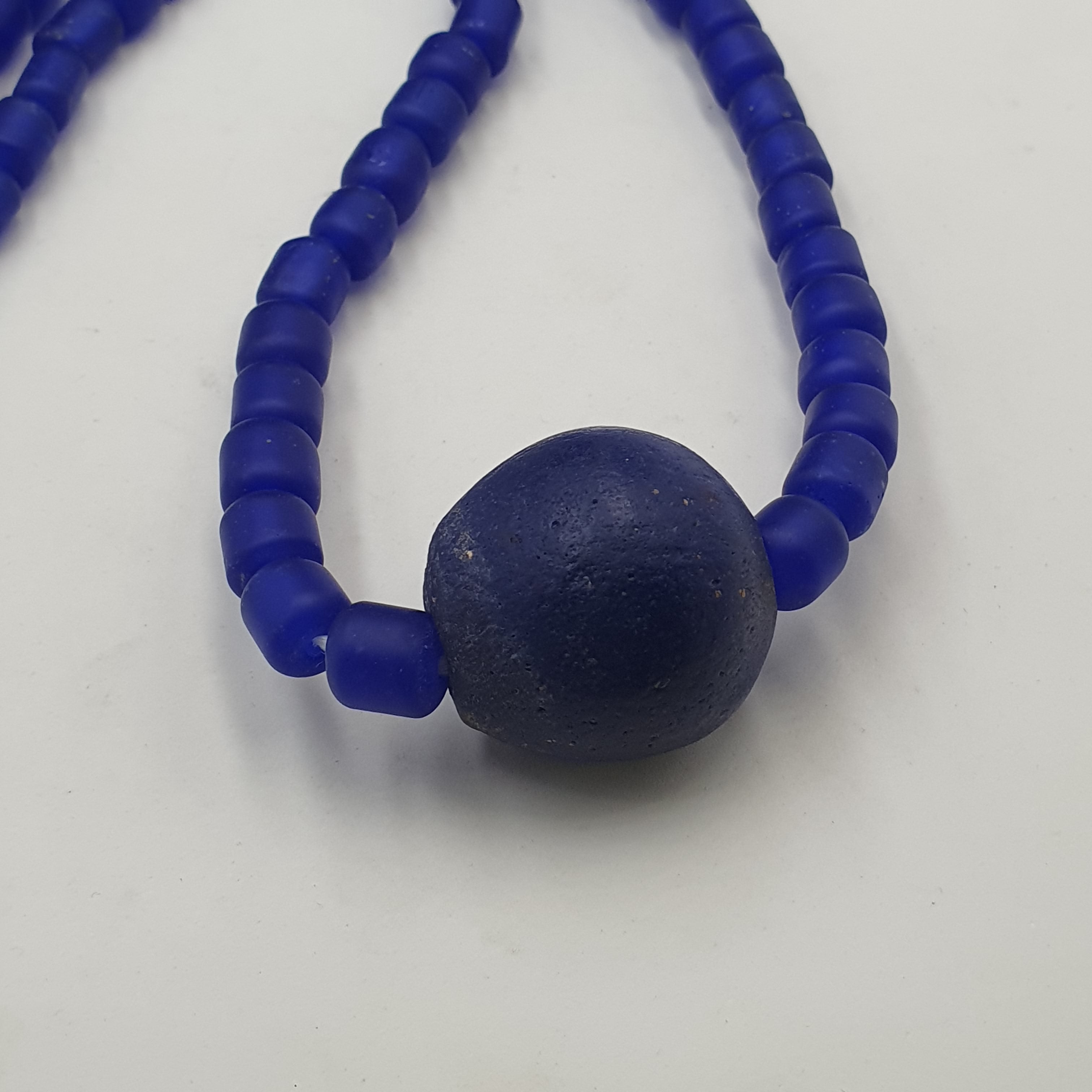 Vintage Cobalt Blue African Style Glass Beads With Big Old Blue Glass pendant Necklace