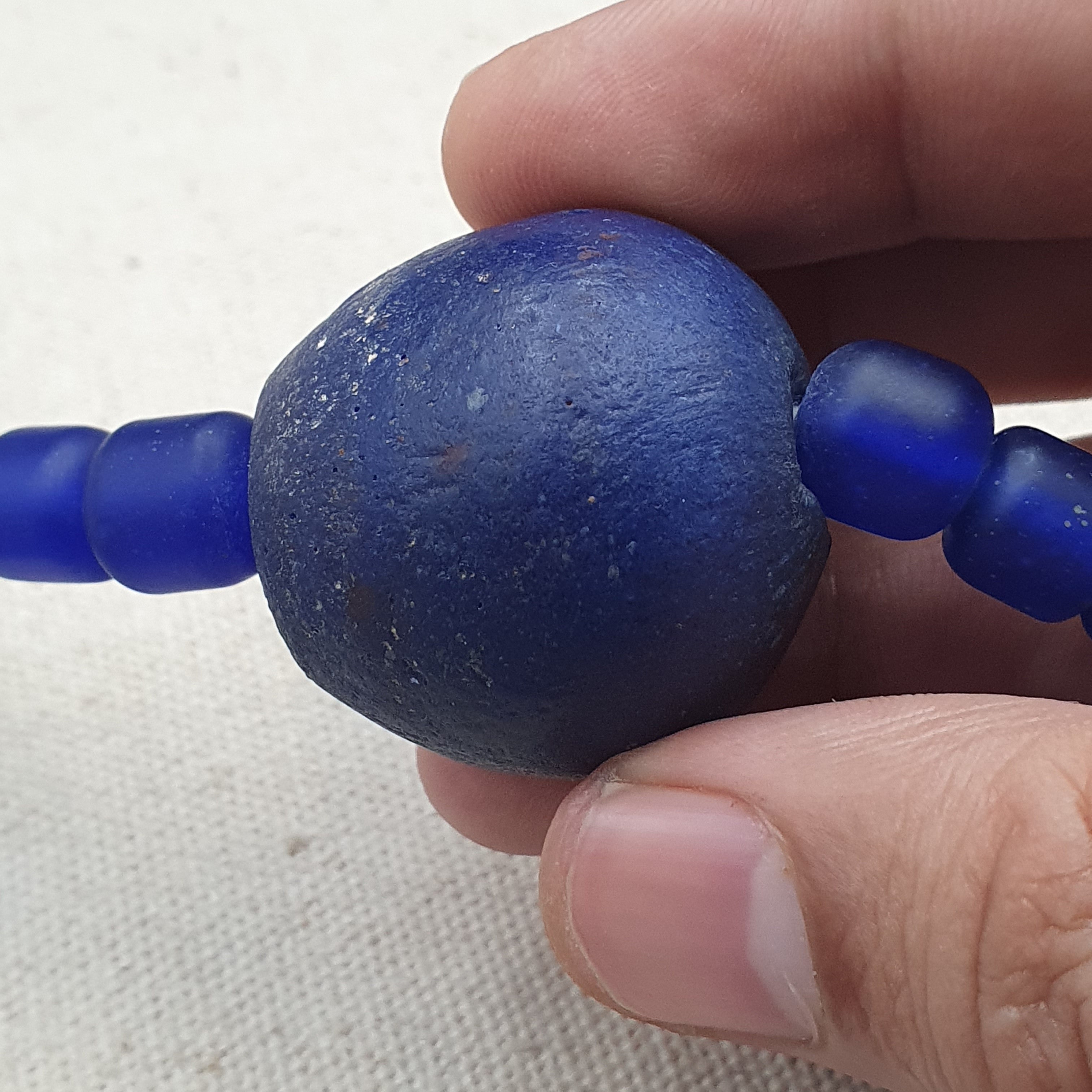 Vintage Cobalt Blue African Style Glass Beads With Big Old Blue Glass pendant Necklace