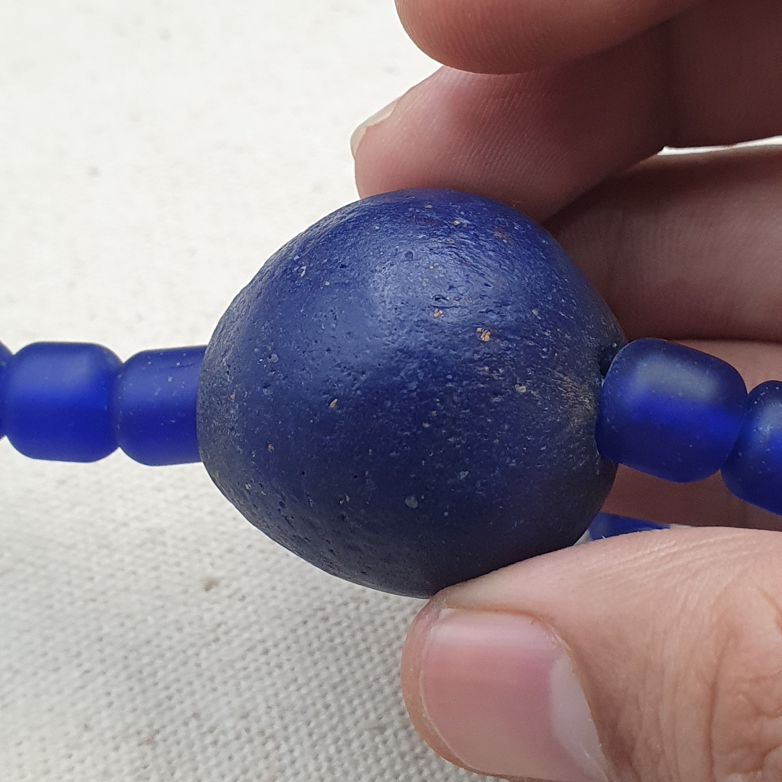 Vintage Cobalt Blue African Style Glass Beads With Big Old Blue Glass pendant Necklace