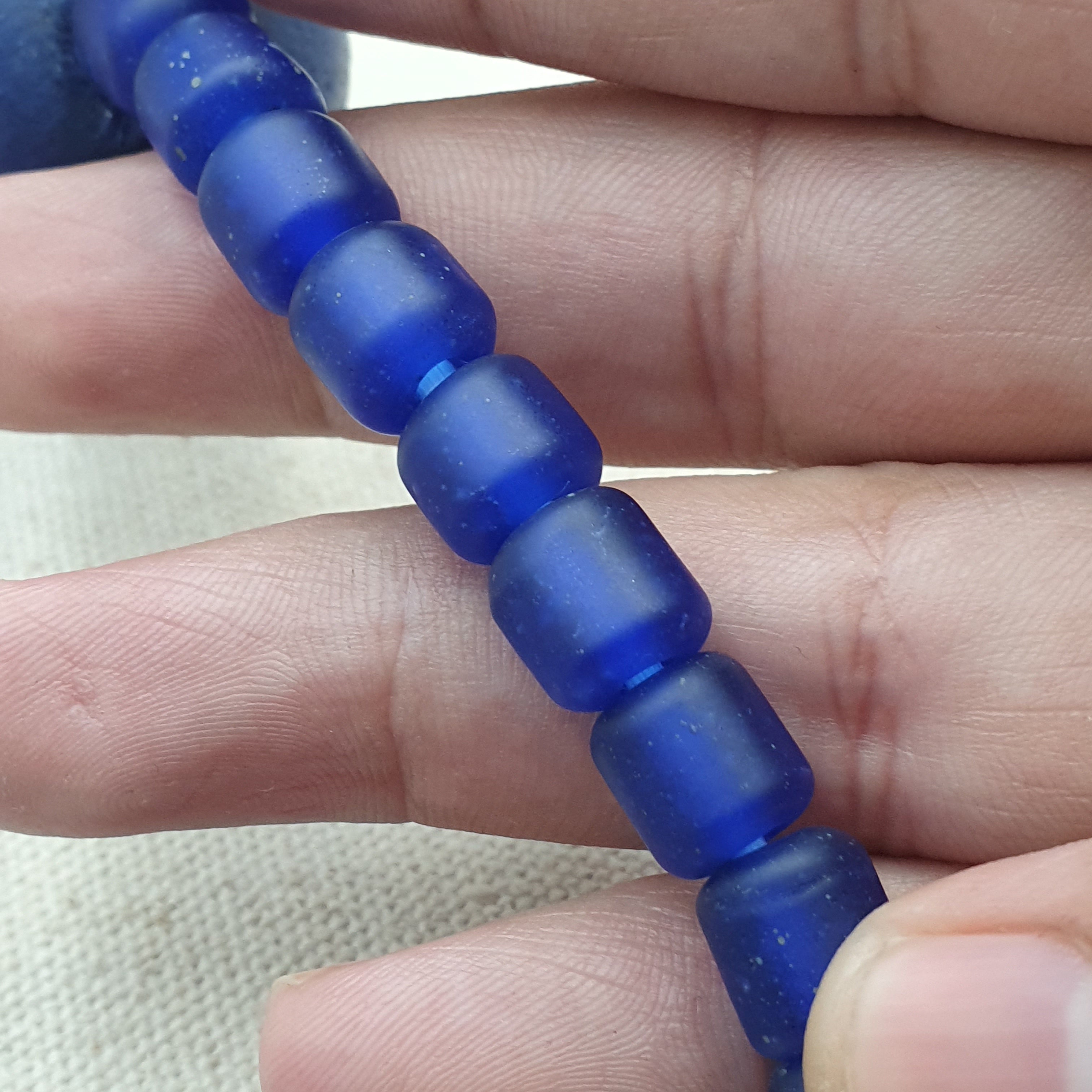 Vintage Cobalt Blue African Style Glass Beads With Big Old Blue Glass pendant Necklace