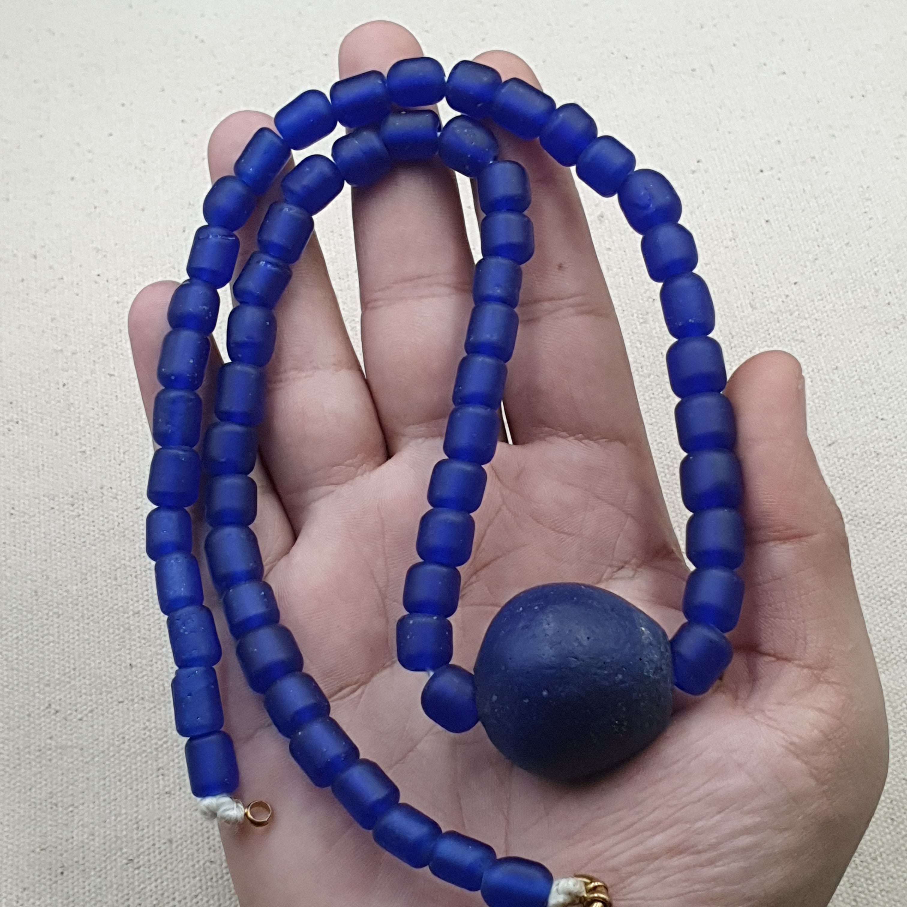 Vintage Cobalt Blue African Style Glass Beads With Big Old Blue Glass pendant Necklace