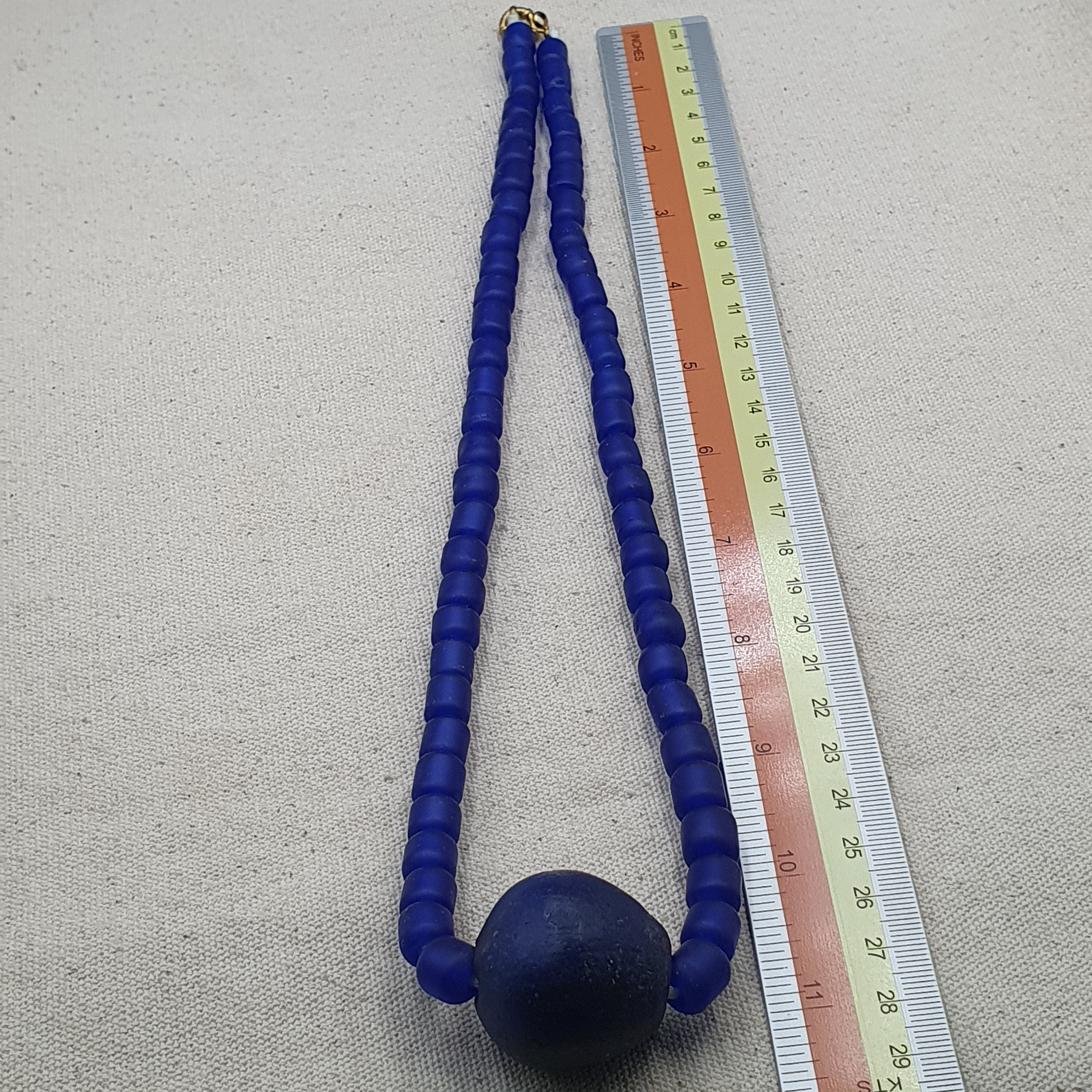 Vintage Cobalt Blue African Style Glass Beads With Big Old Blue Glass pendant Necklace
