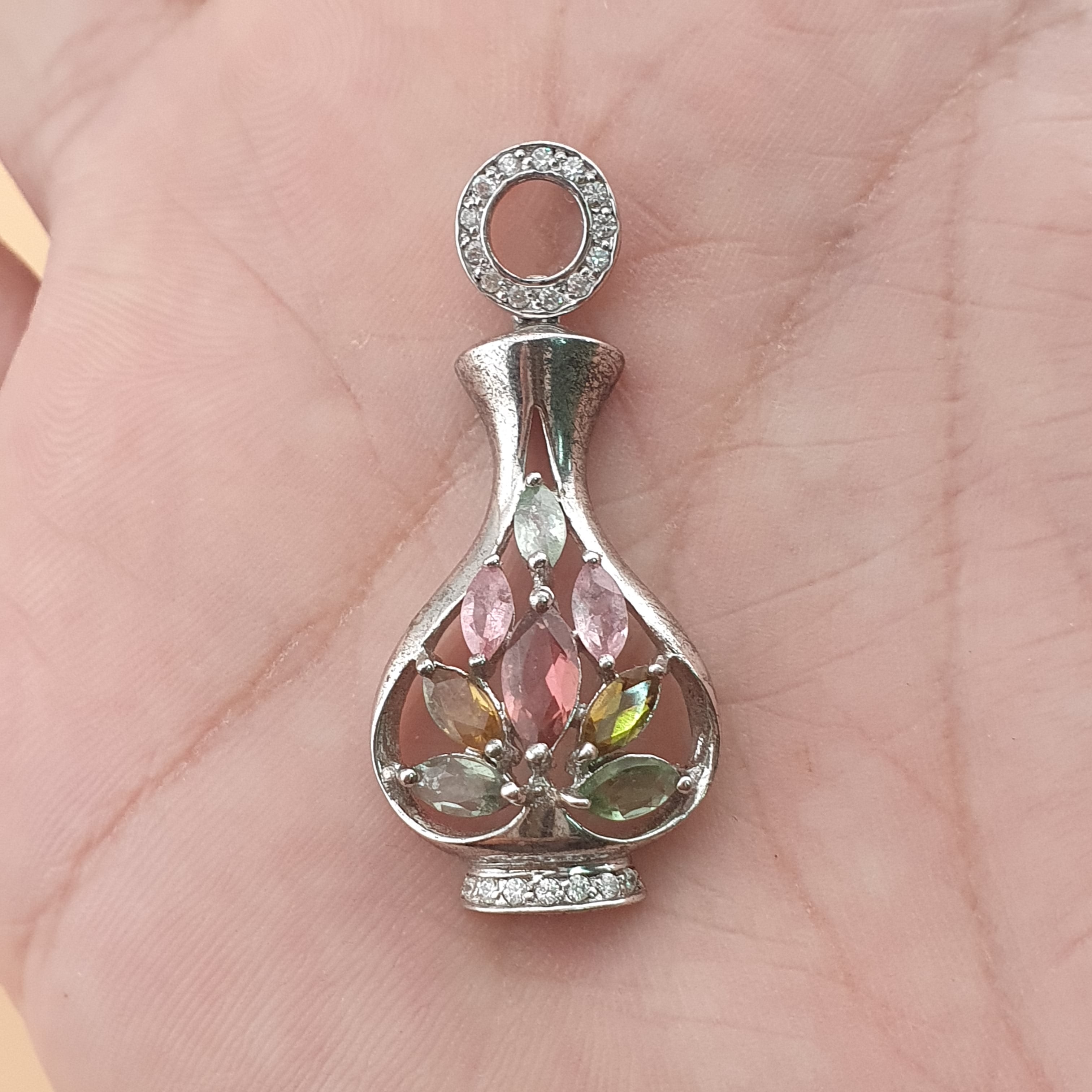Vintage 925 Silver Tourmaline Pendants Lot of 4 - Unique Natural Gemstone Jewelry, Beautiful Shapes Collector’s Set