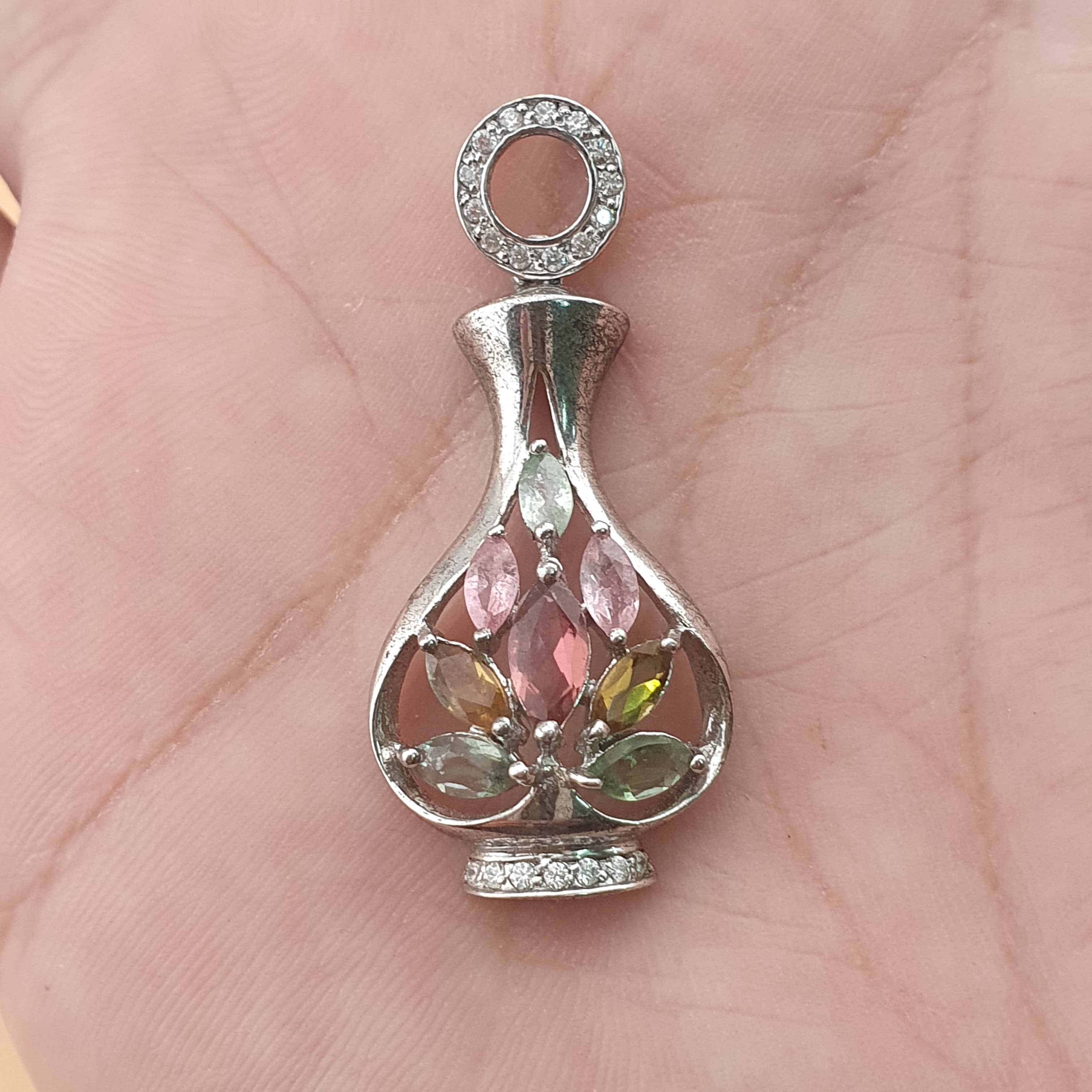 Vintage 925 Silver Tourmaline Pendants Lot of 4 - Unique Natural Gemstone Jewelry, Beautiful Shapes Collector’s Set