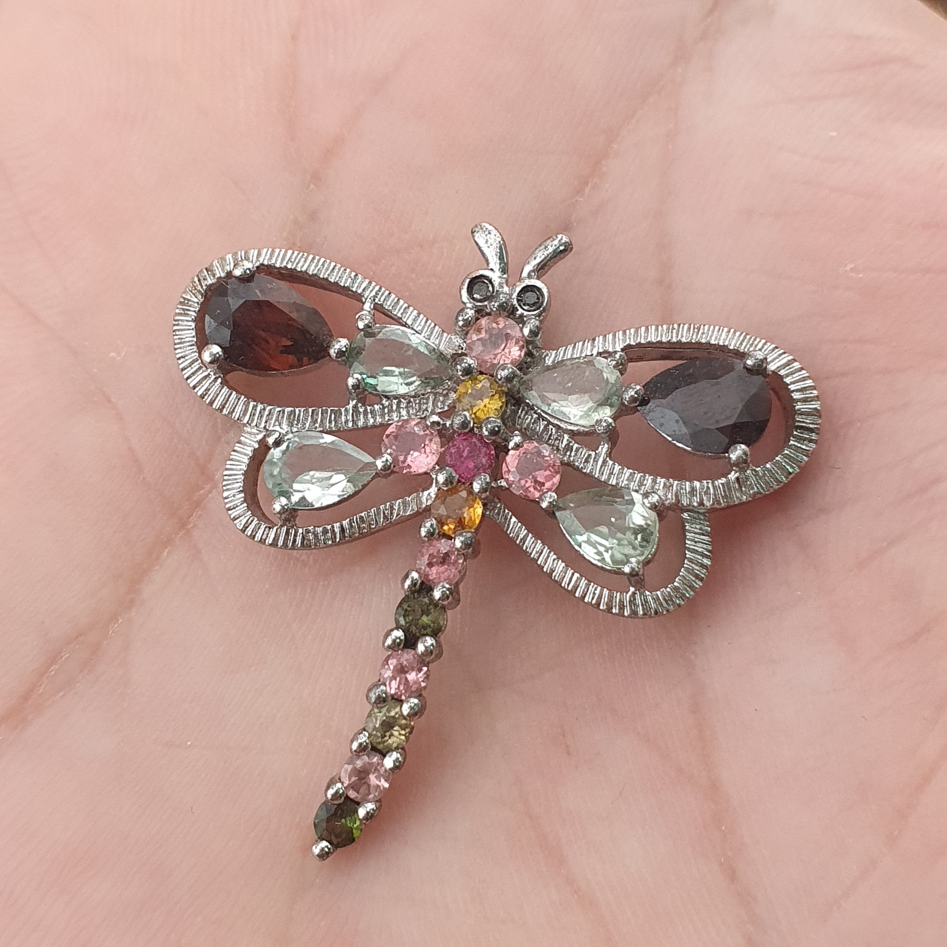 Vintage 925 Silver Tourmaline Pendants Lot of 4 - Unique Natural Gemstone Jewelry, Beautiful Shapes Collector’s Set