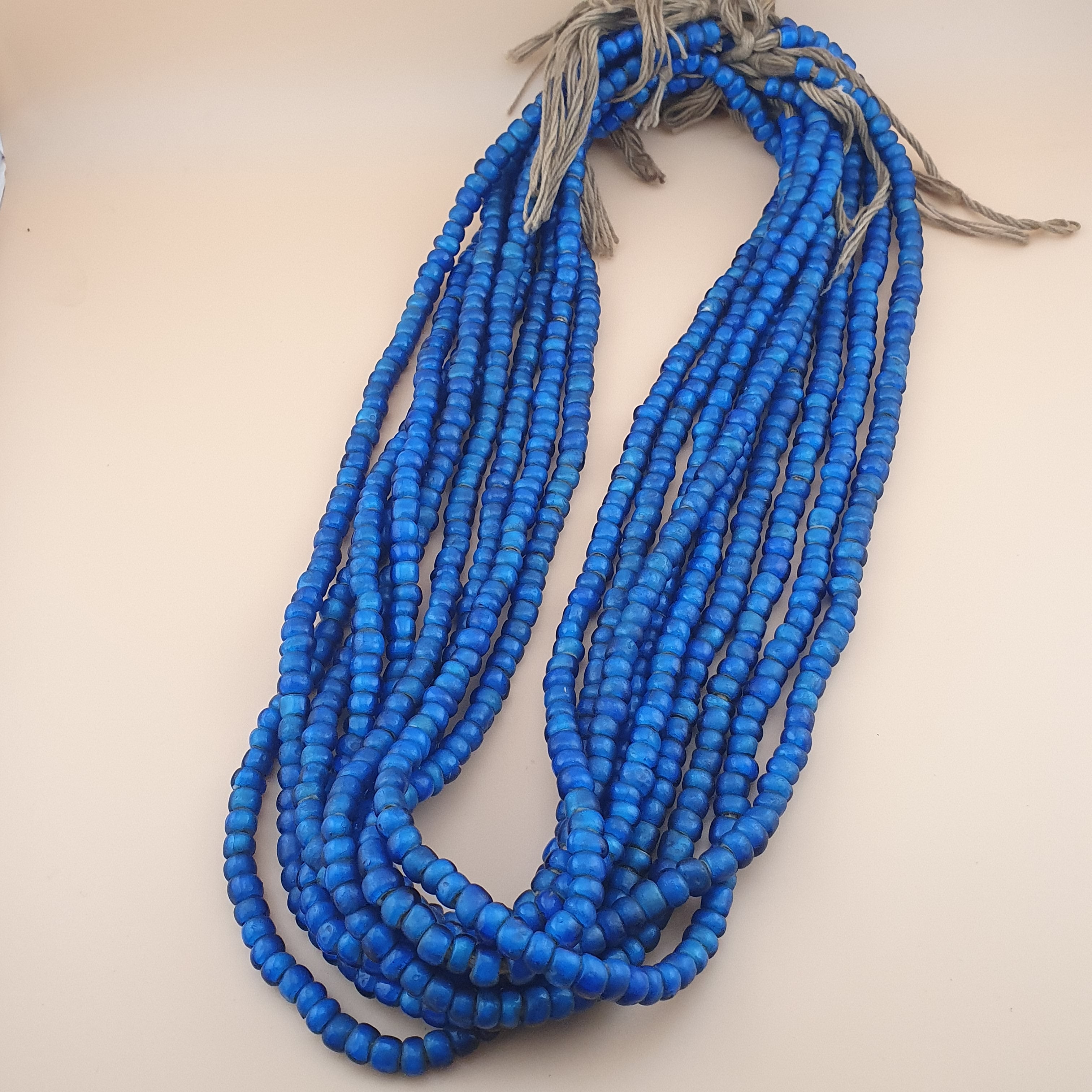 Rare Antique Venetian Trade Beads Strands 7mm Dark Sky Blue WhiteHeart Glass Beads for Jewelry Making