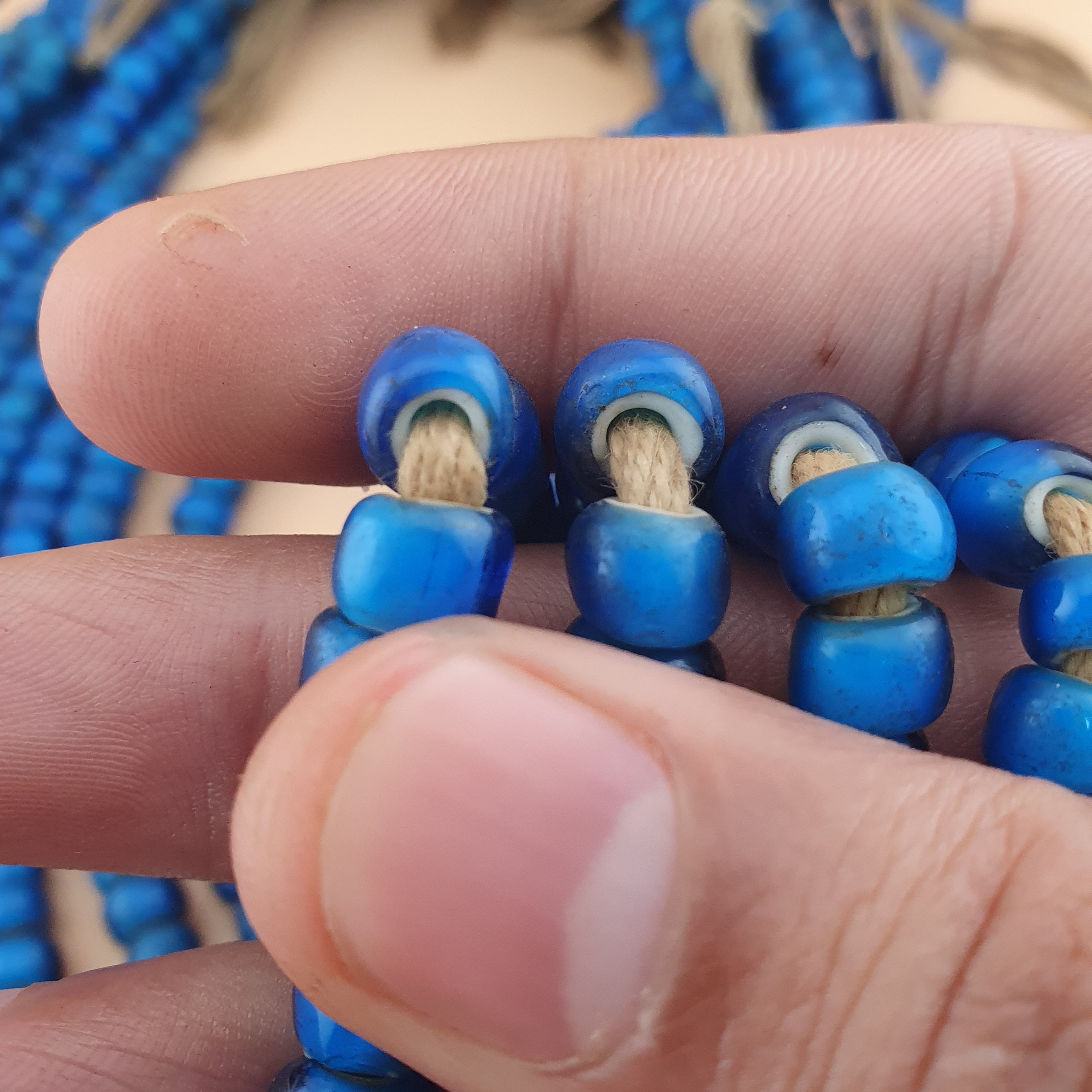 Rare Antique Venetian Trade Beads Strands 7mm Dark Sky Blue WhiteHeart Glass Beads for Jewelry Making