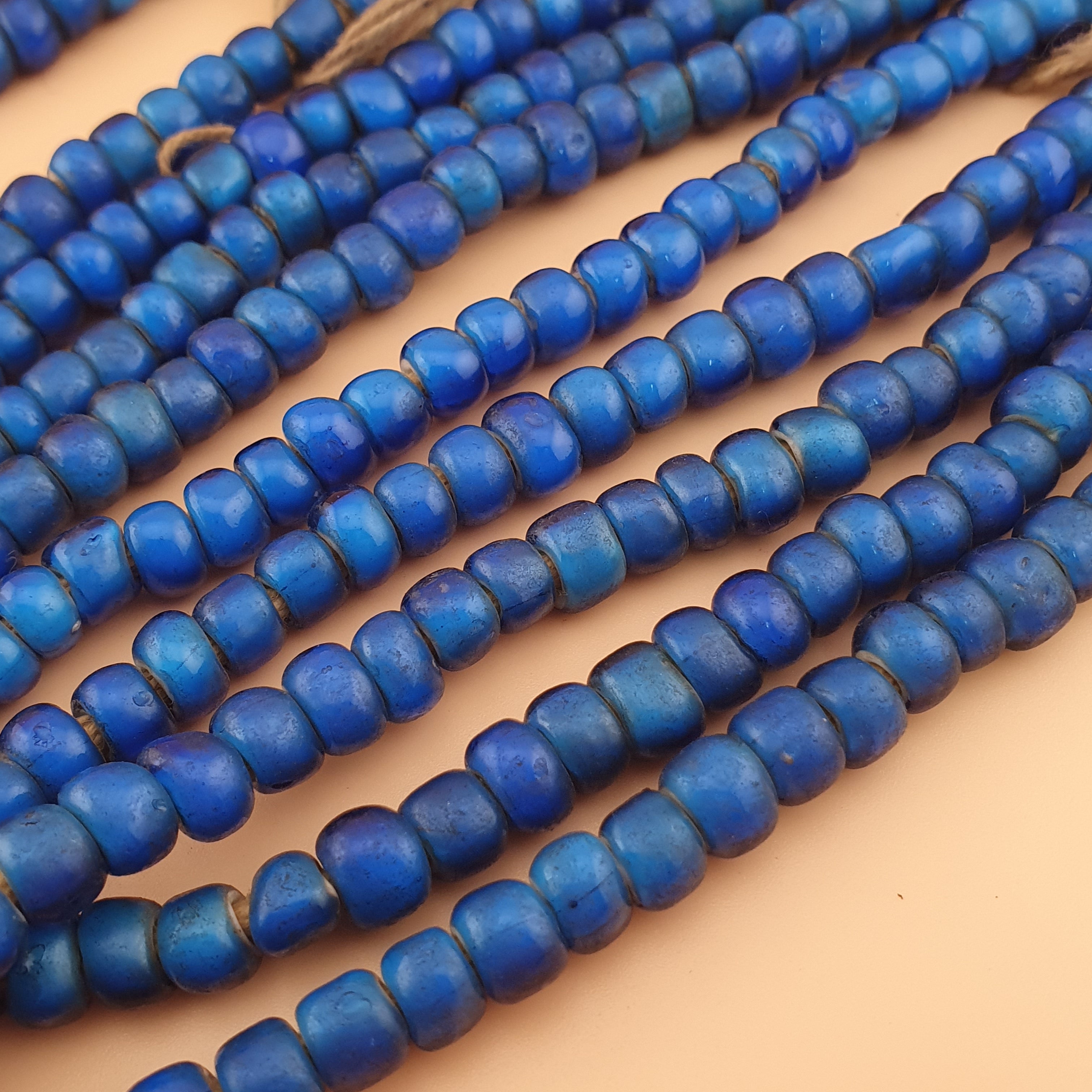 Rare Antique Venetian Trade Beads Strands 7mm Dark Sky Blue WhiteHeart Glass Beads for Jewelry Making