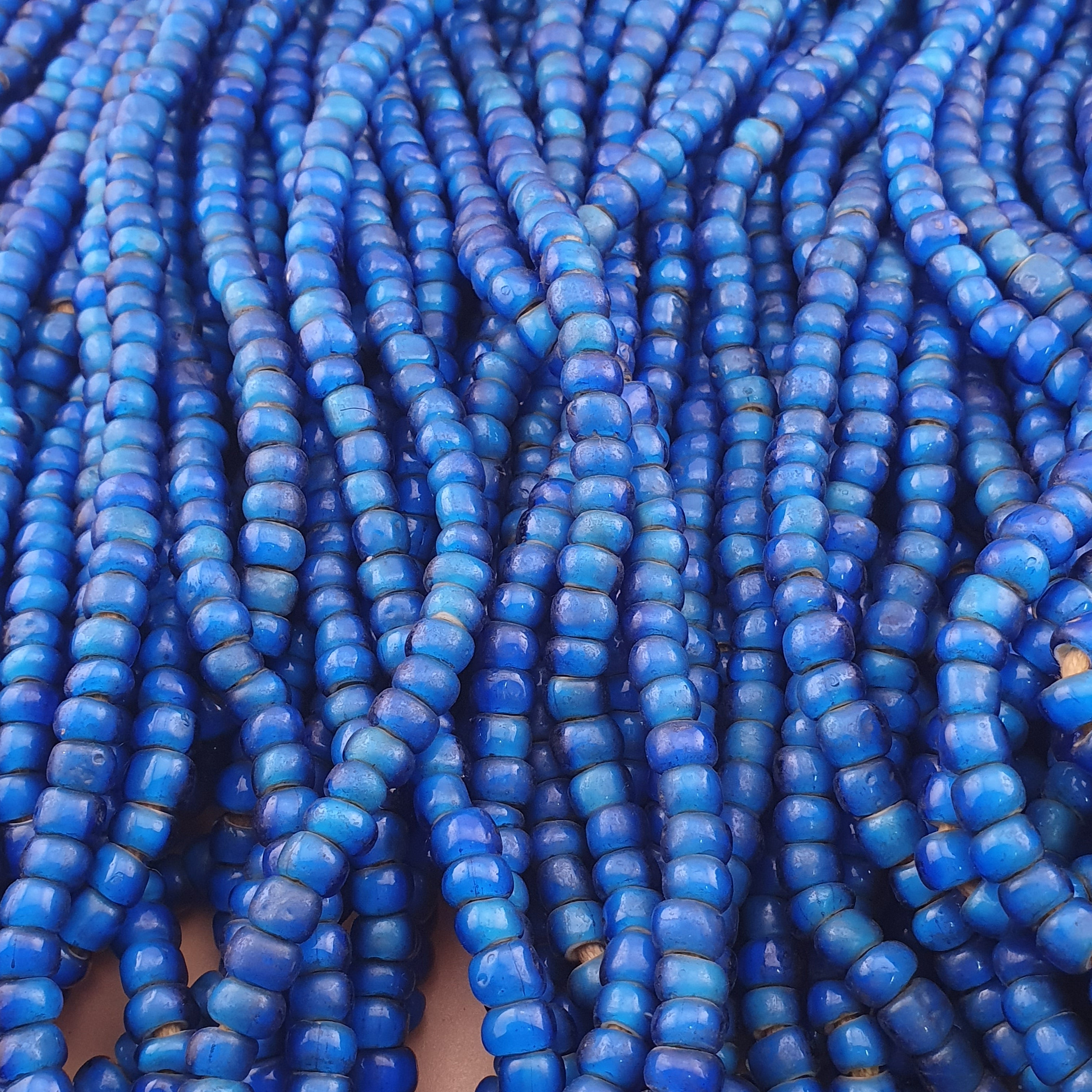 Rare Antique Venetian Trade Beads Strands 7mm Dark Sky Blue WhiteHeart Glass Beads for Jewelry Making