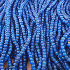 Rare Antique Venetian Trade Beads Strands 7mm Dark Sky Blue WhiteHeart Glass Beads for Jewelry Making