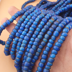 Rare Antique Venetian Trade Beads Strands 7mm Dark Sky Blue WhiteHeart Glass Beads for Jewelry Making